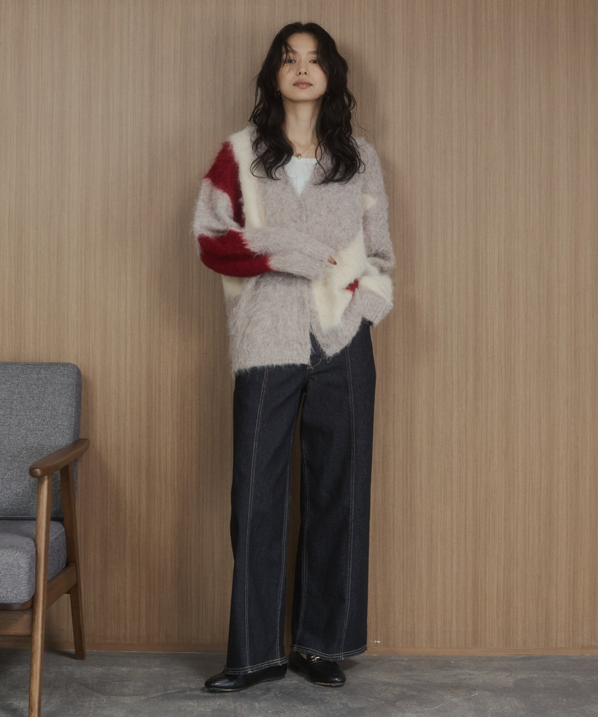 NUANCE-PATTERNED BLOCK KNIT CARDIGAN