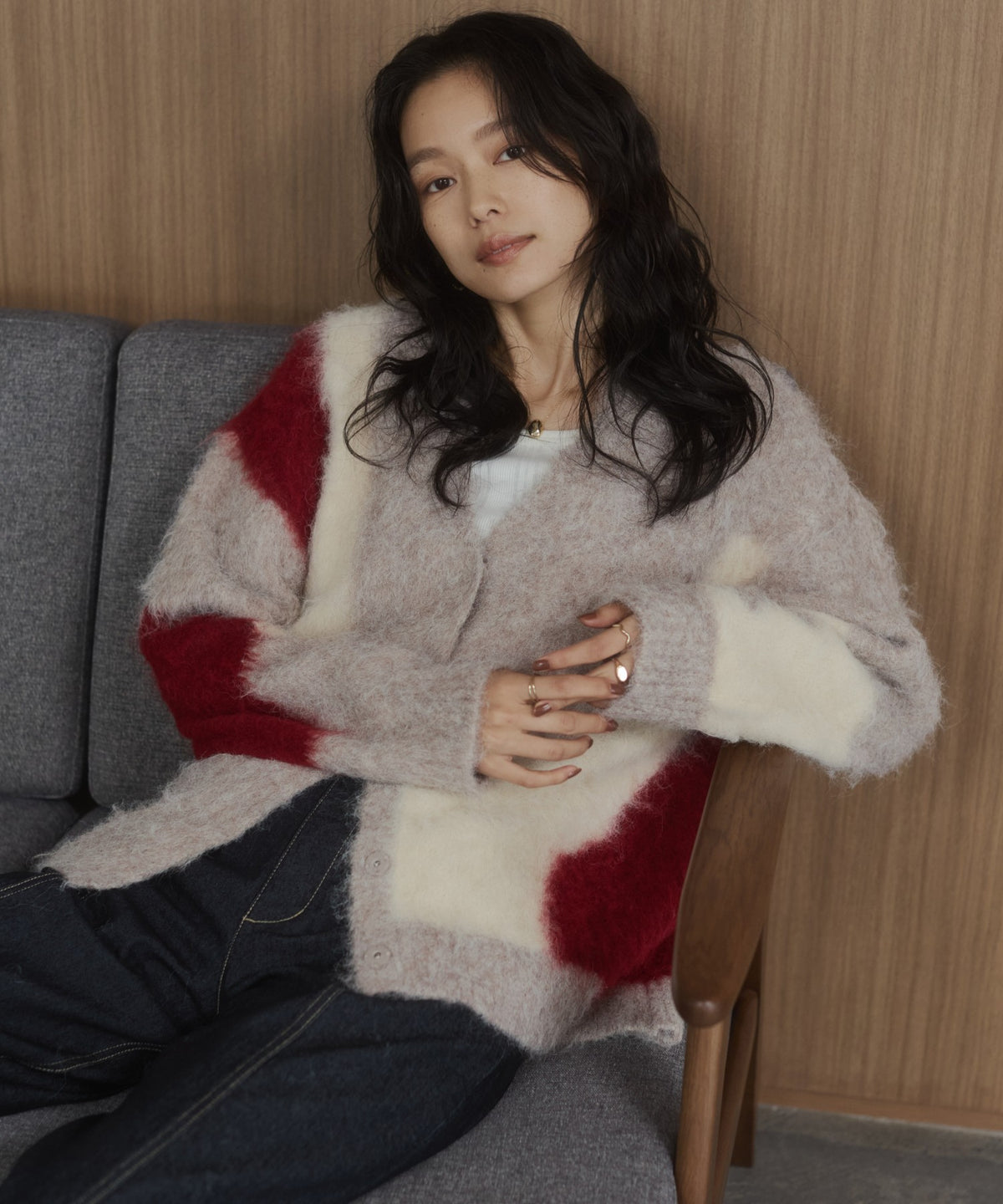 NUANCE-PATTERNED BLOCK KNIT CARDIGAN