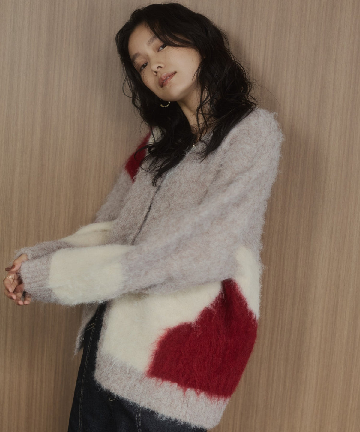 NUANCE-PATTERNED BLOCK KNIT CARDIGAN
