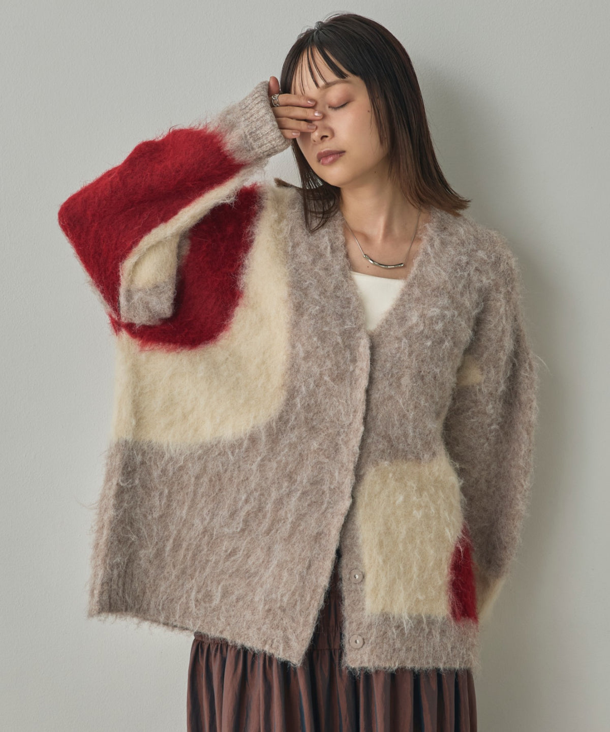NUANCE-PATTERNED BLOCK KNIT CARDIGAN