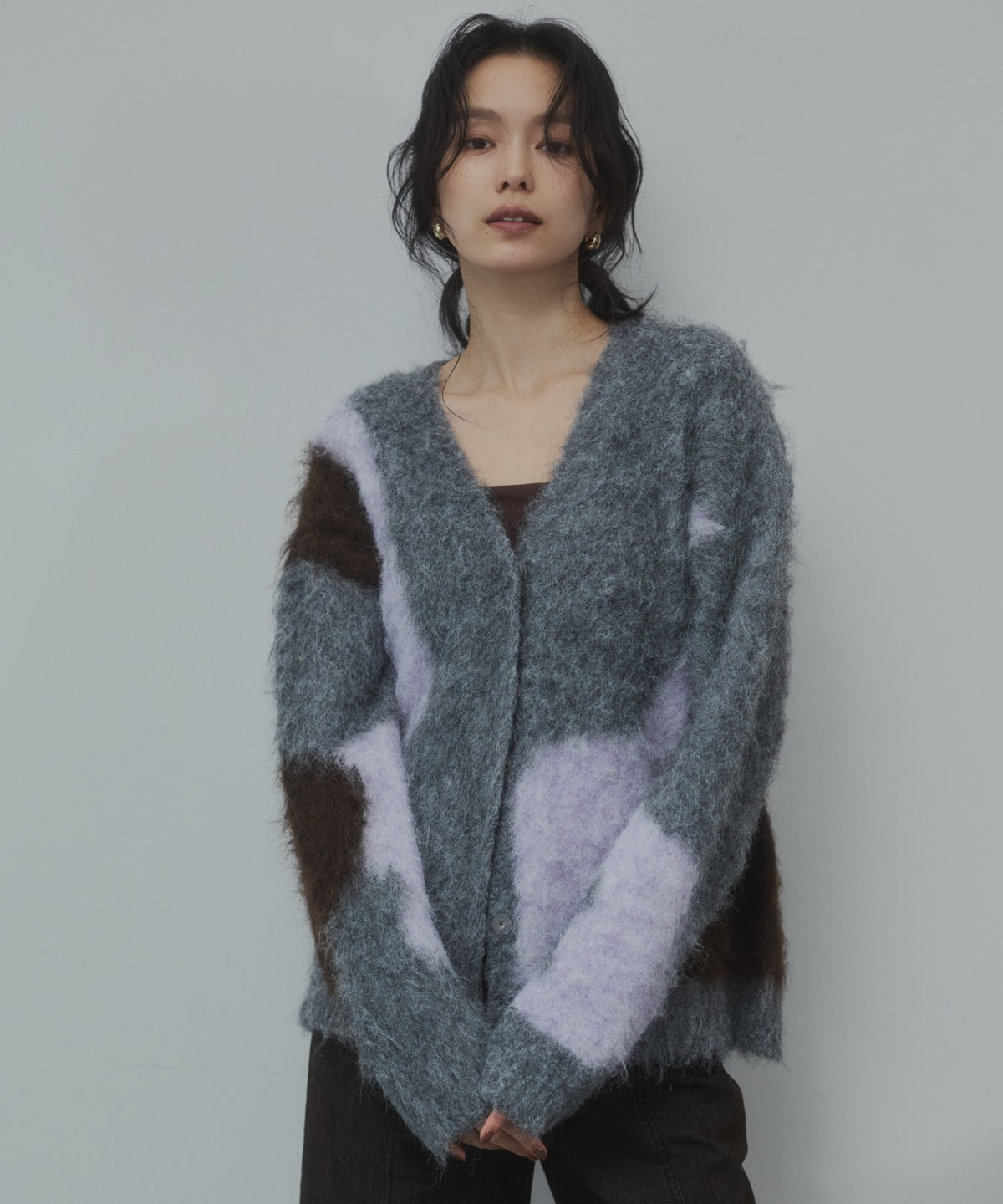 NUANCE-PATTERNED BLOCK KNIT CARDIGAN