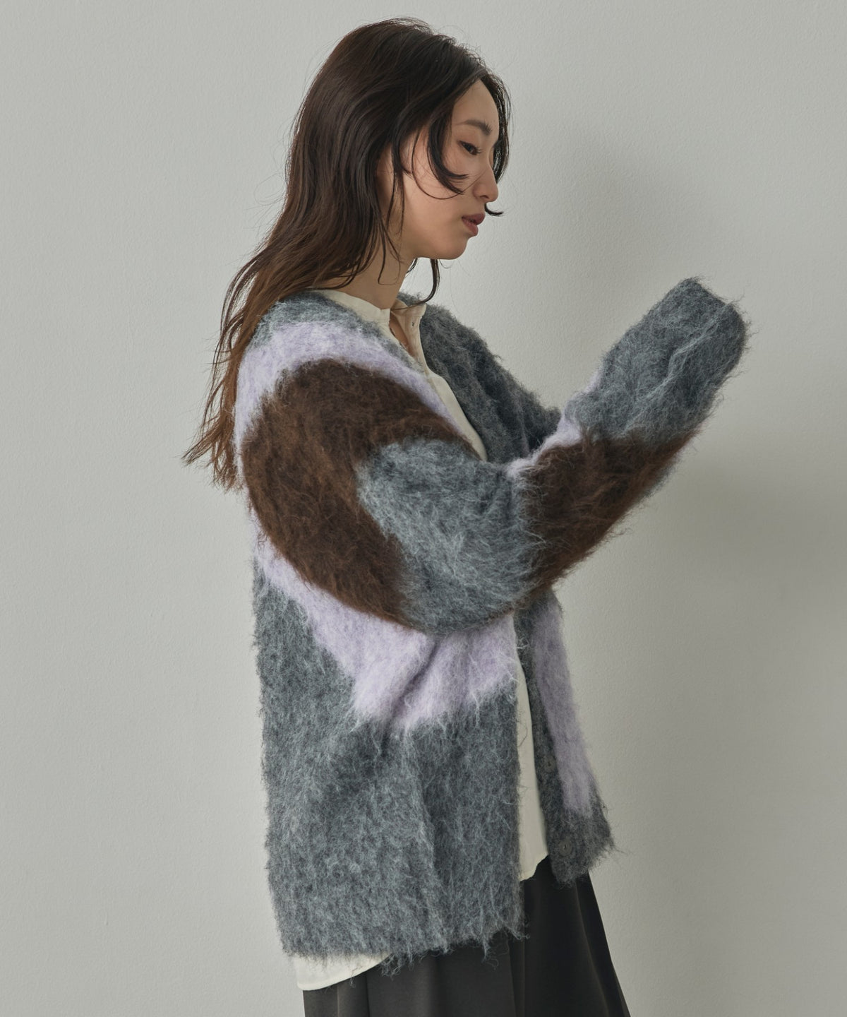 NUANCE-PATTERNED BLOCK KNIT CARDIGAN