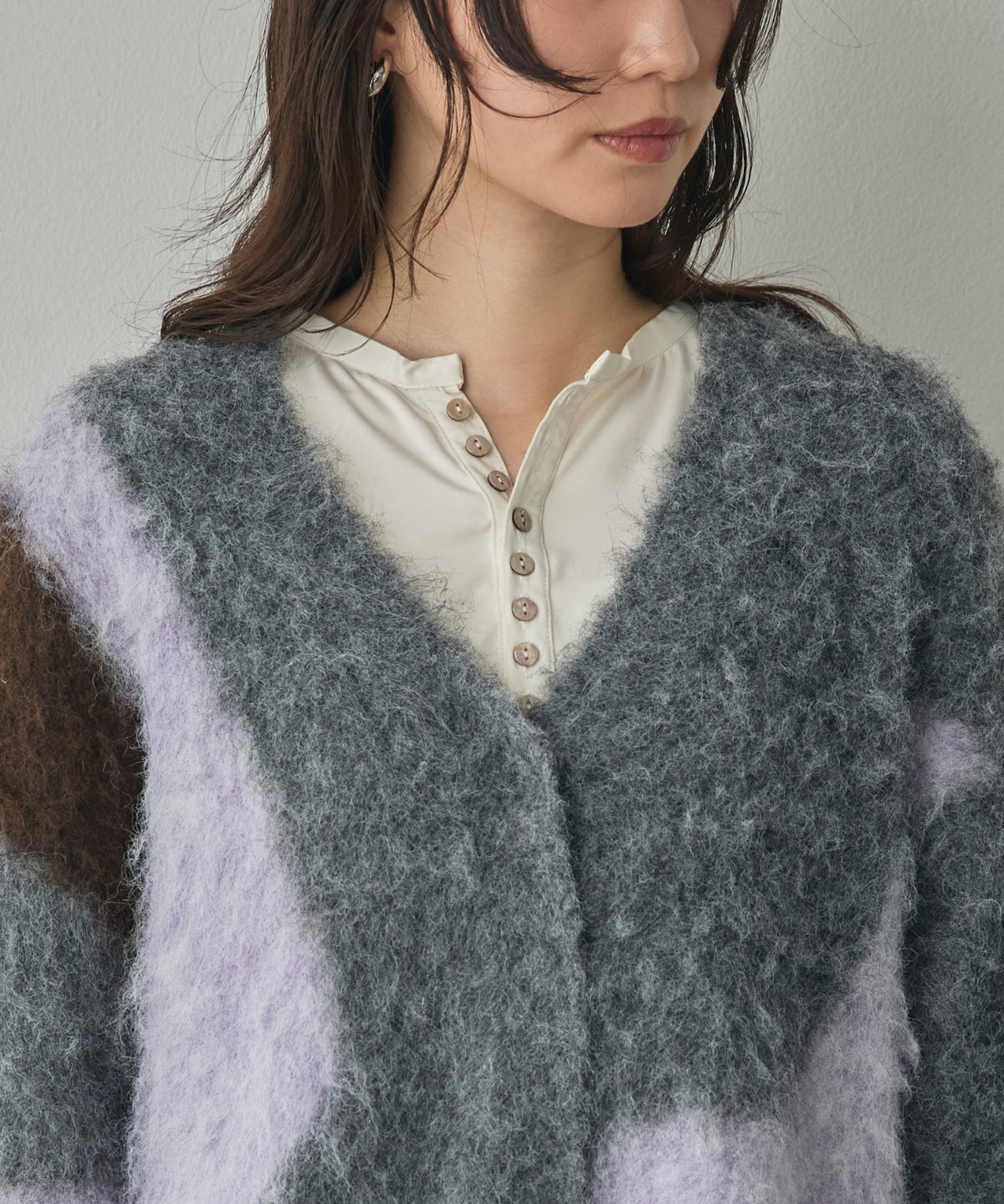 NUANCE-PATTERNED BLOCK KNIT CARDIGAN