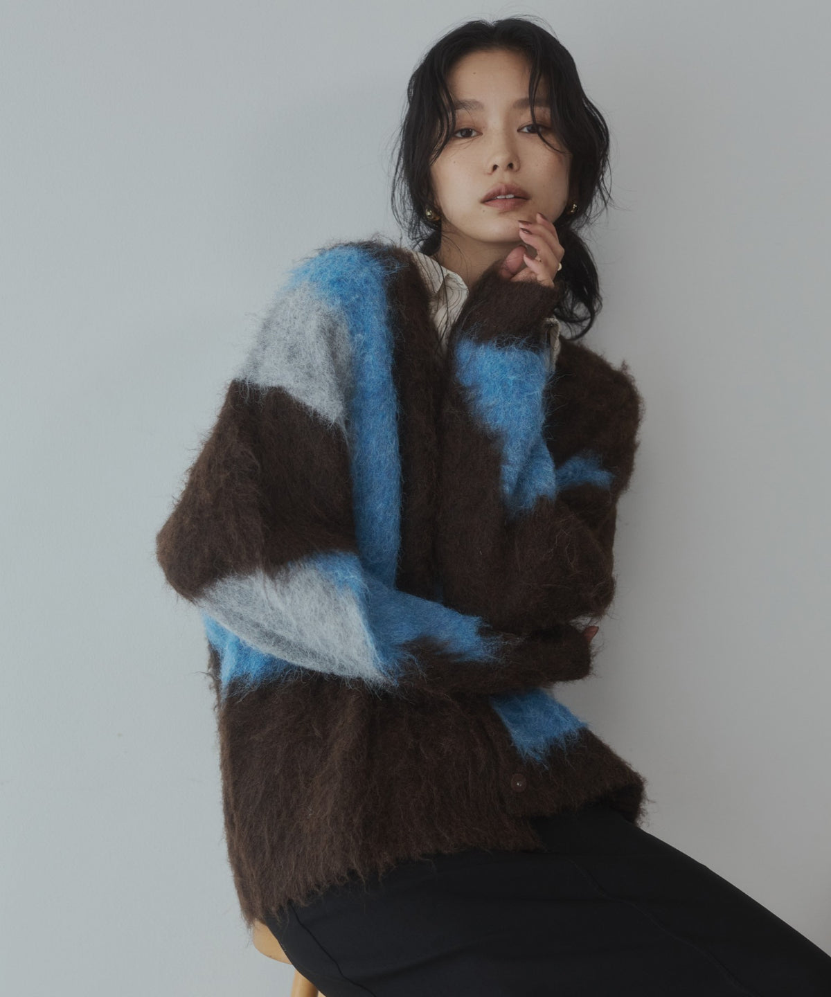 NUANCE-PATTERNED BLOCK KNIT CARDIGAN