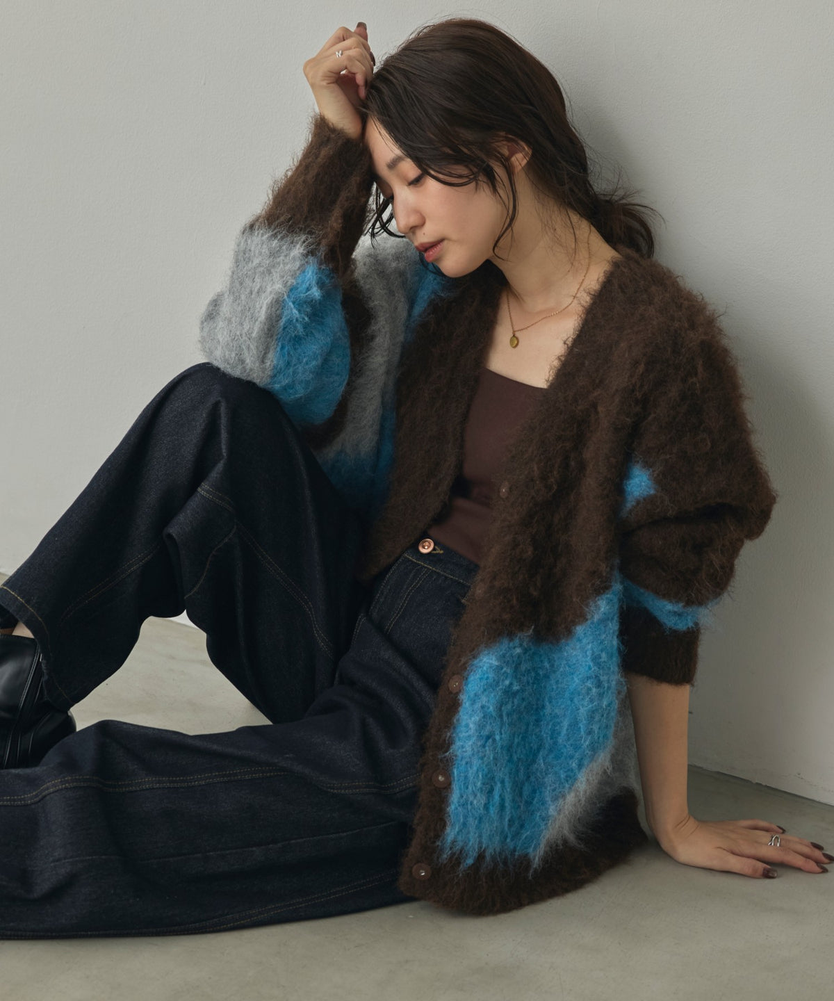 NUANCE-PATTERNED BLOCK KNIT CARDIGAN