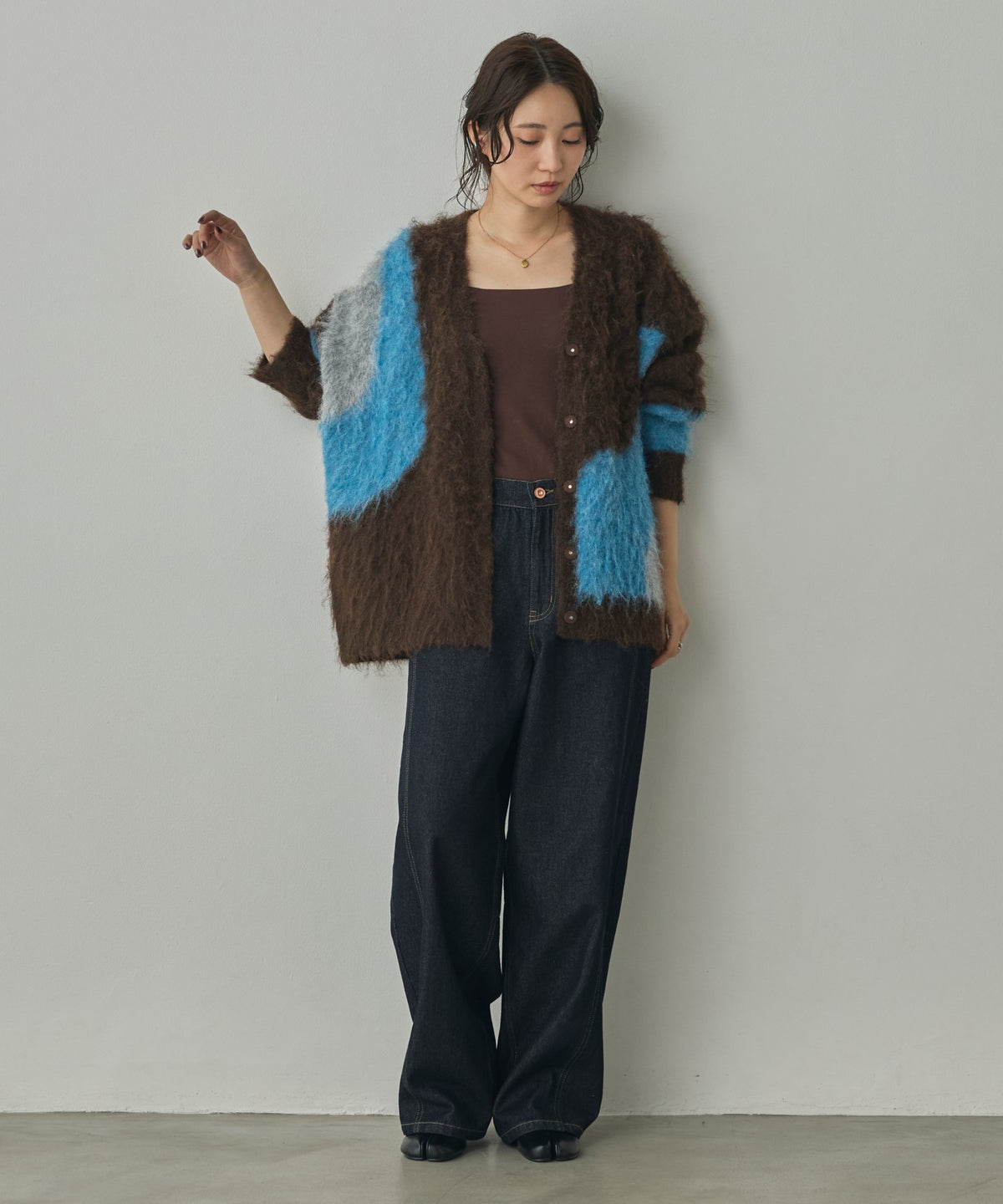NUANCE-PATTERNED BLOCK KNIT CARDIGAN