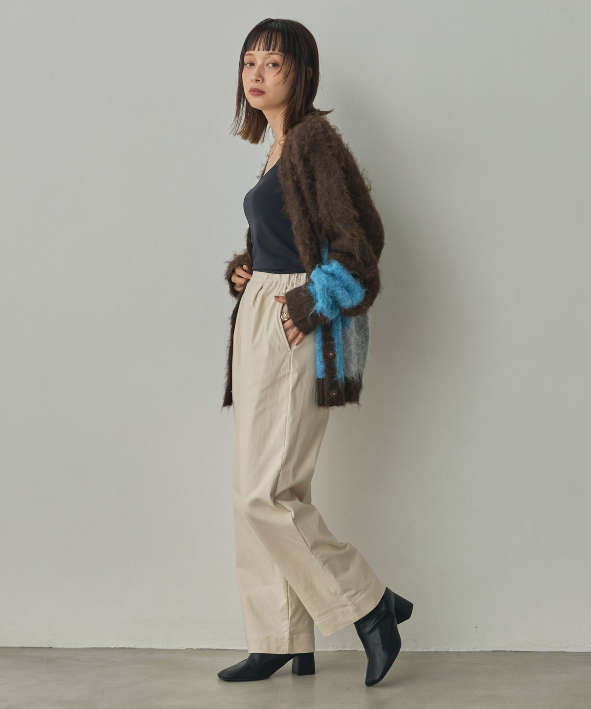 NUANCE-PATTERNED BLOCK KNIT CARDIGAN