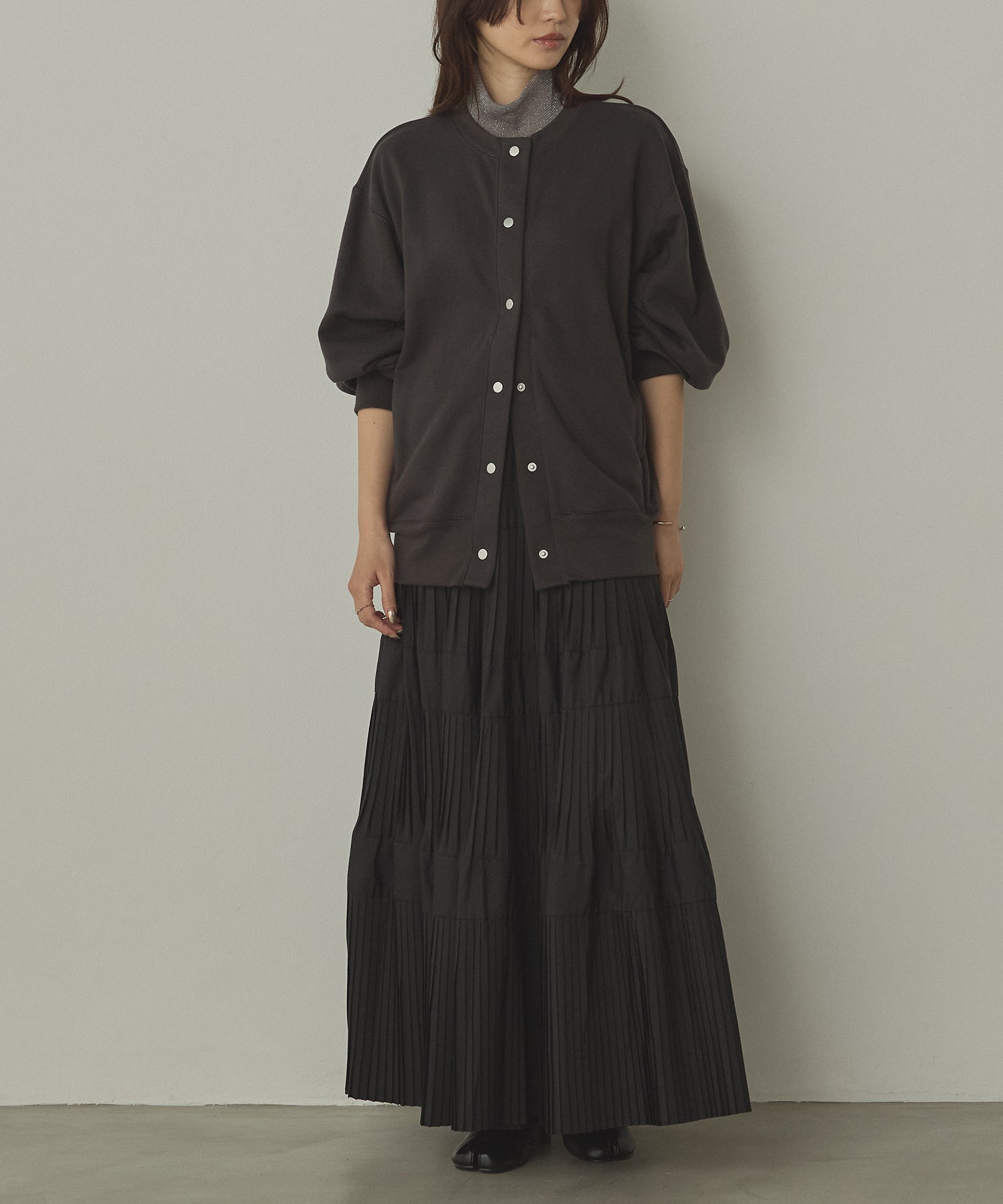 ラメステッチ クルーネックカーディガン