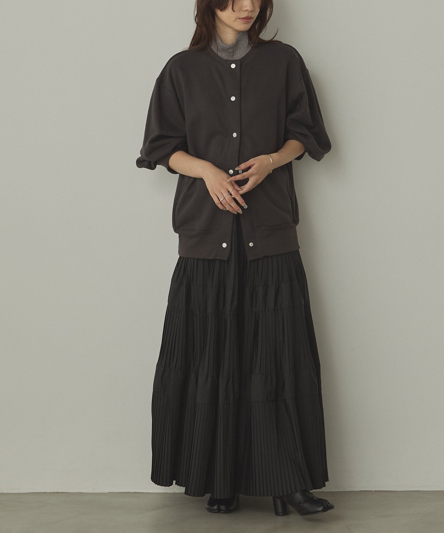 ラメステッチ クルーネックカーディガン