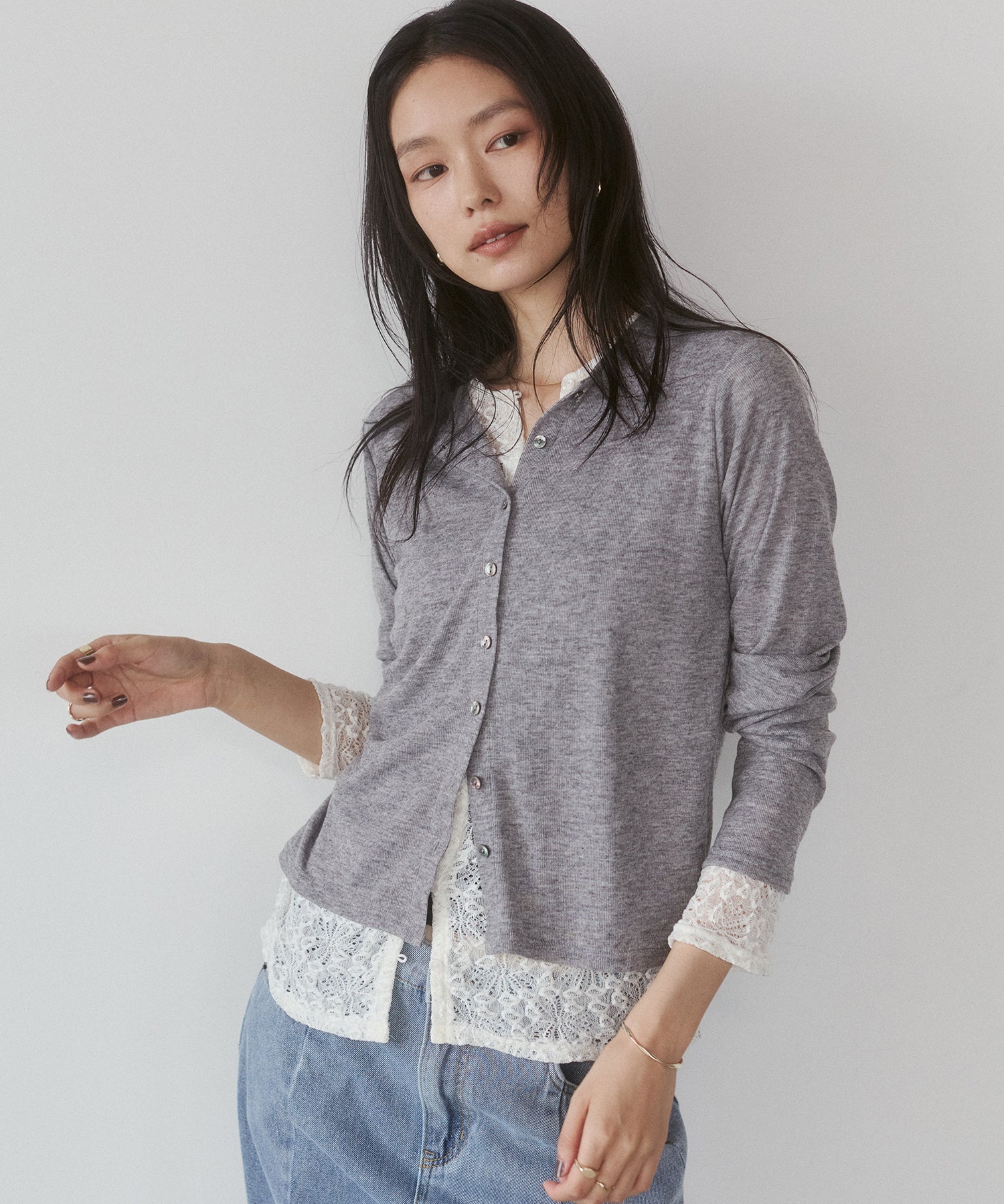 LACE-LAYERED CARDIGAN