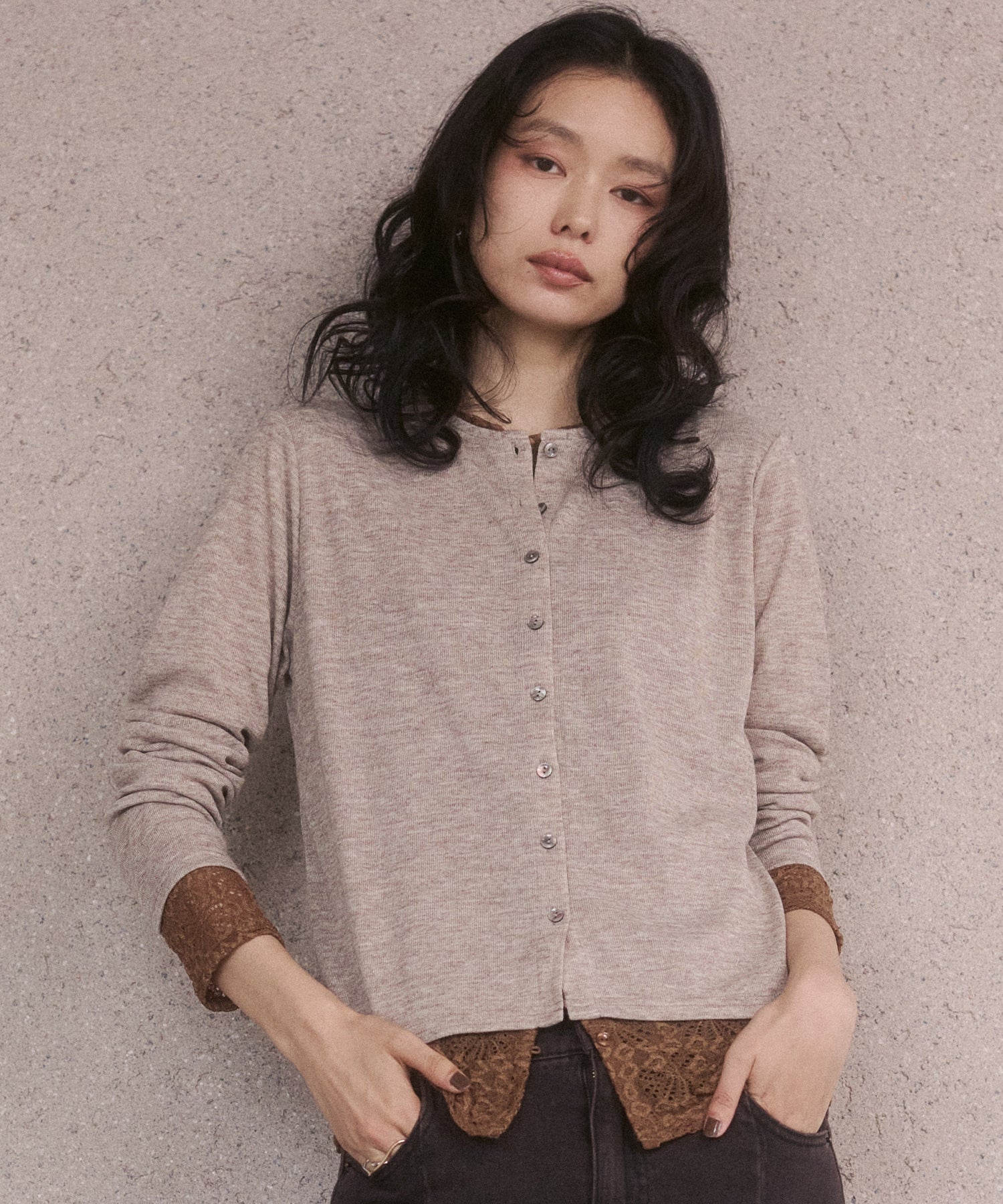 LACE-LAYERED CARDIGAN