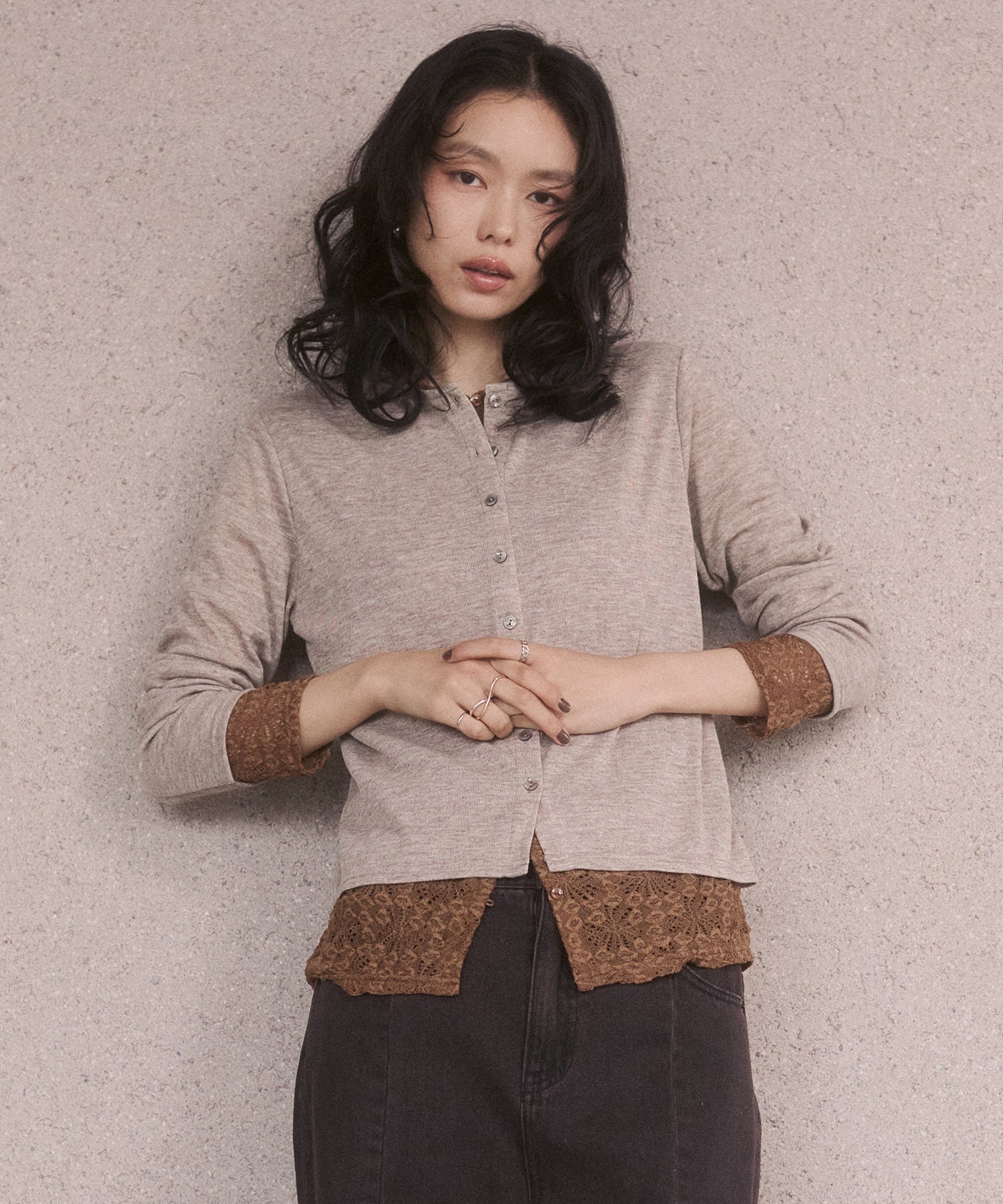 LACE-LAYERED CARDIGAN
