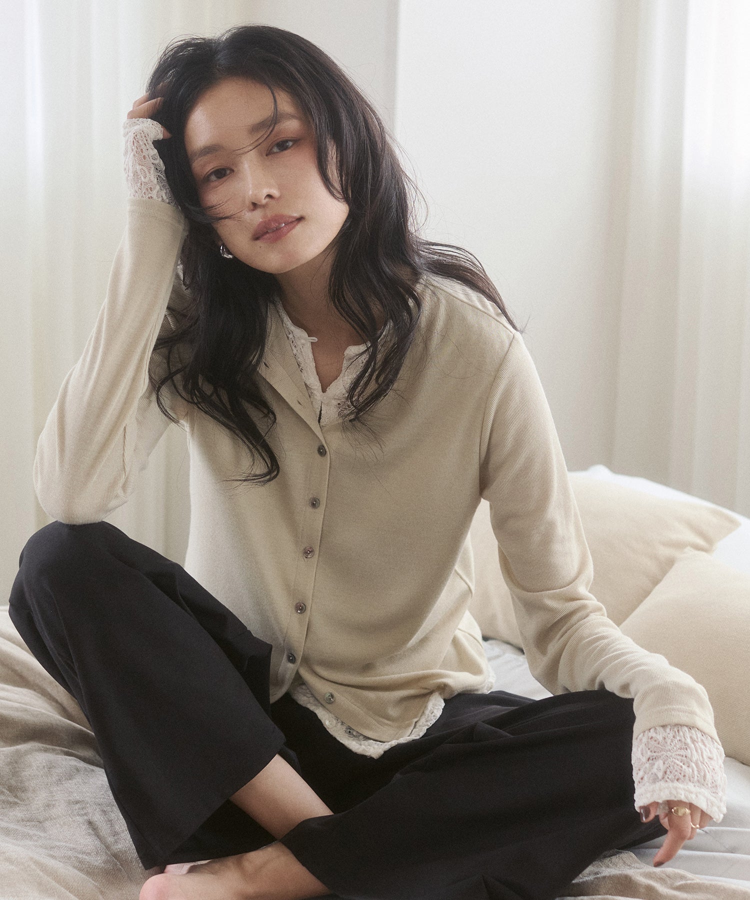 LACE-LAYERED CARDIGAN