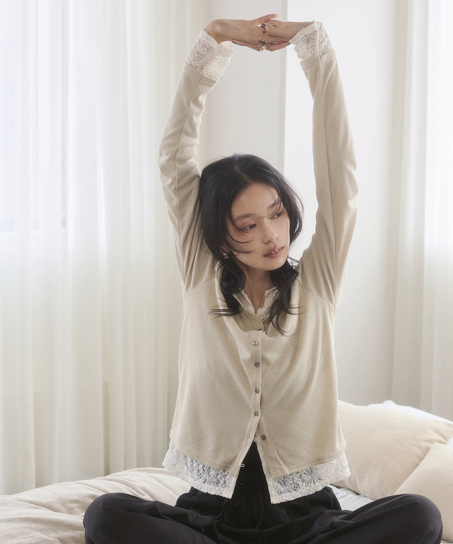 LACE-LAYERED CARDIGAN