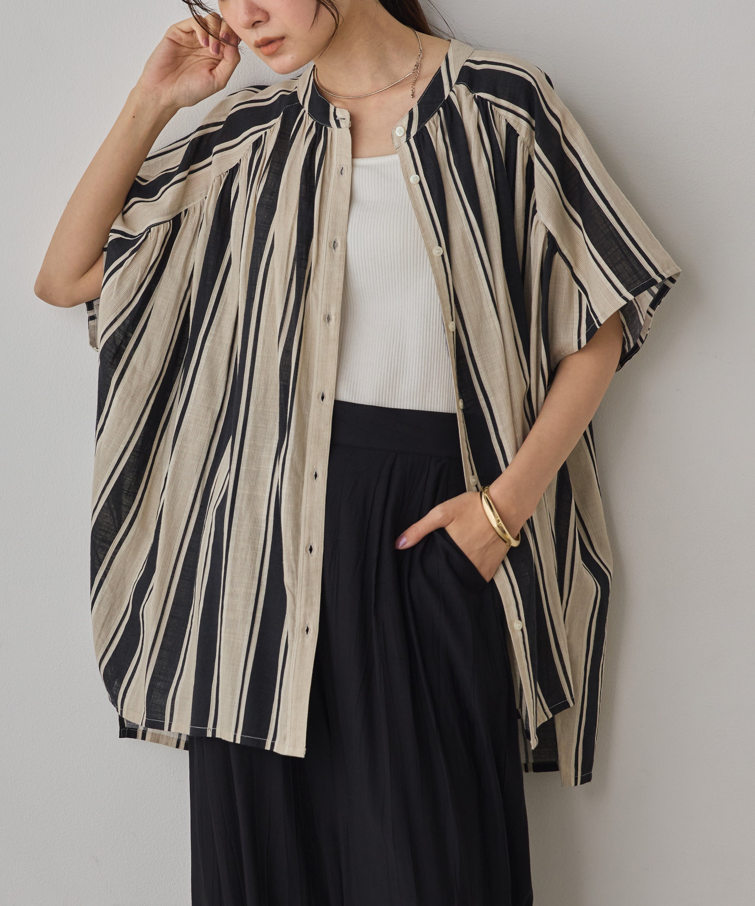 COTTON SLUB STRIPED BLOUSE