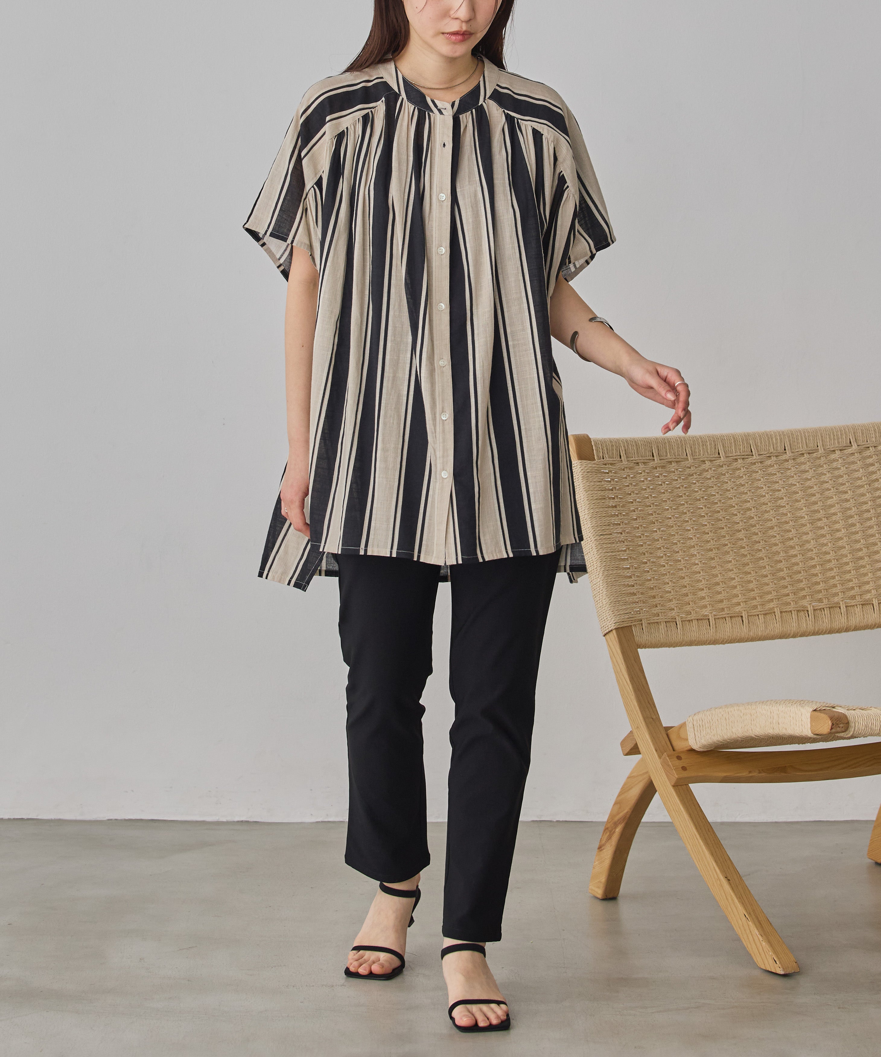 COTTON SLUB STRIPED BLOUSE