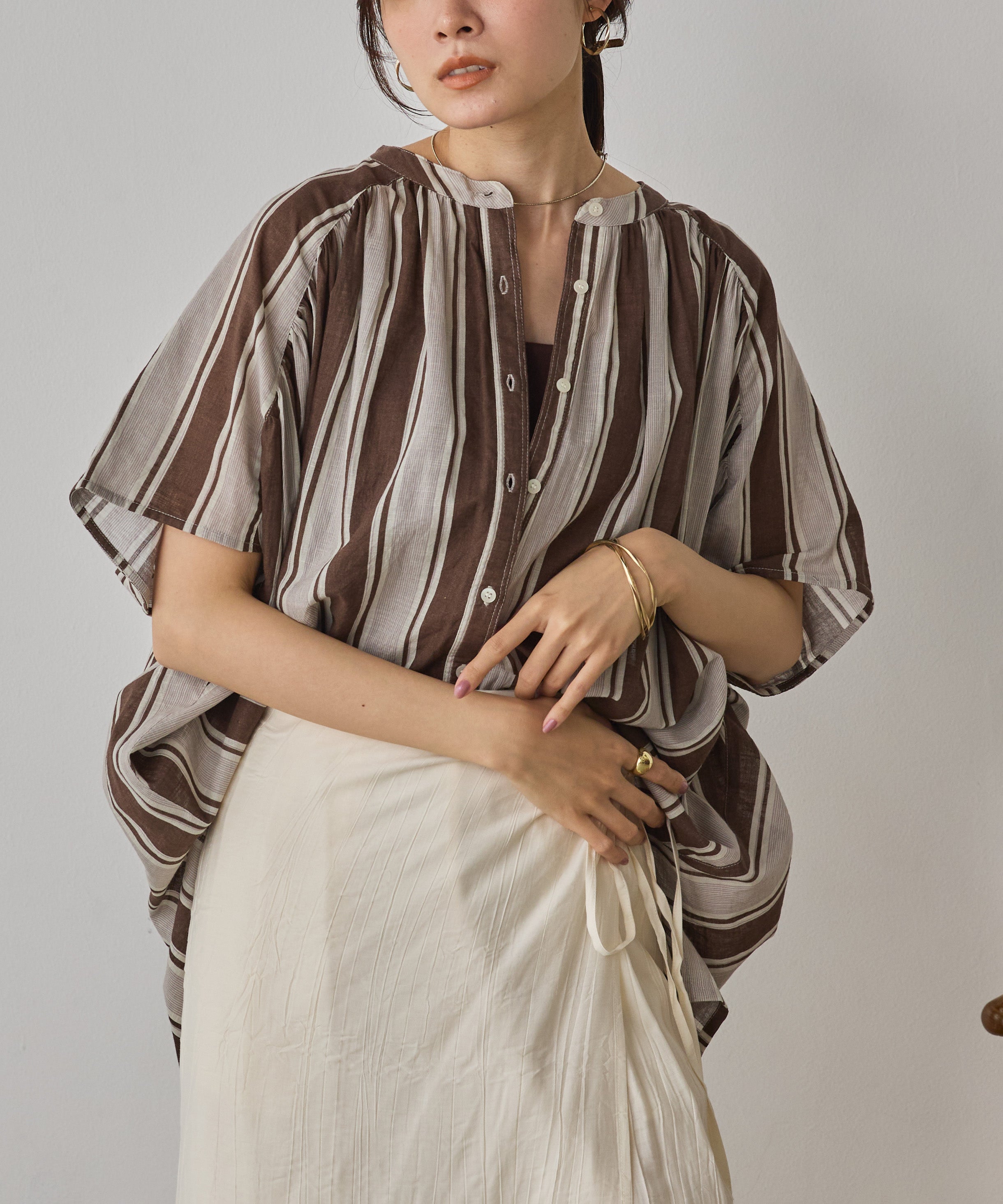 COTTON SLUB STRIPED BLOUSE