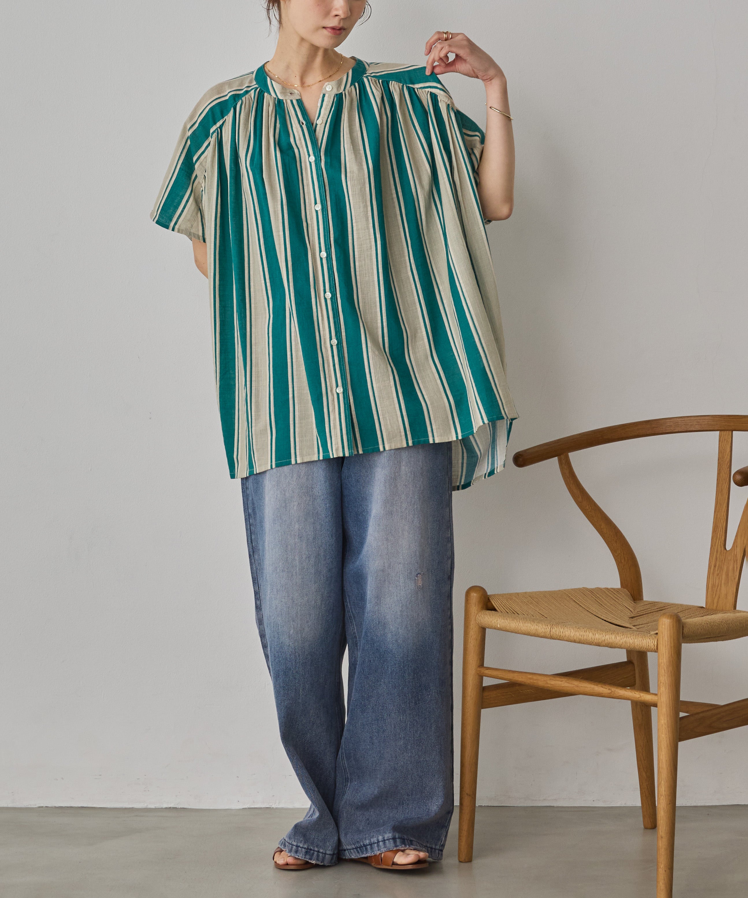 COTTON SLUB STRIPED BLOUSE