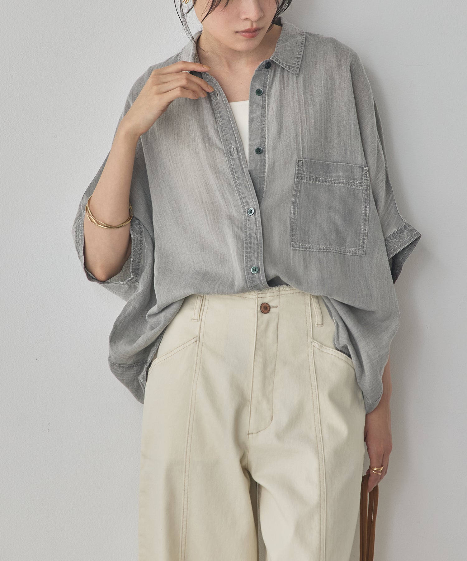 [PRE-ORDER]SHEER DENIM SHORT-SLEEVE SHIRT