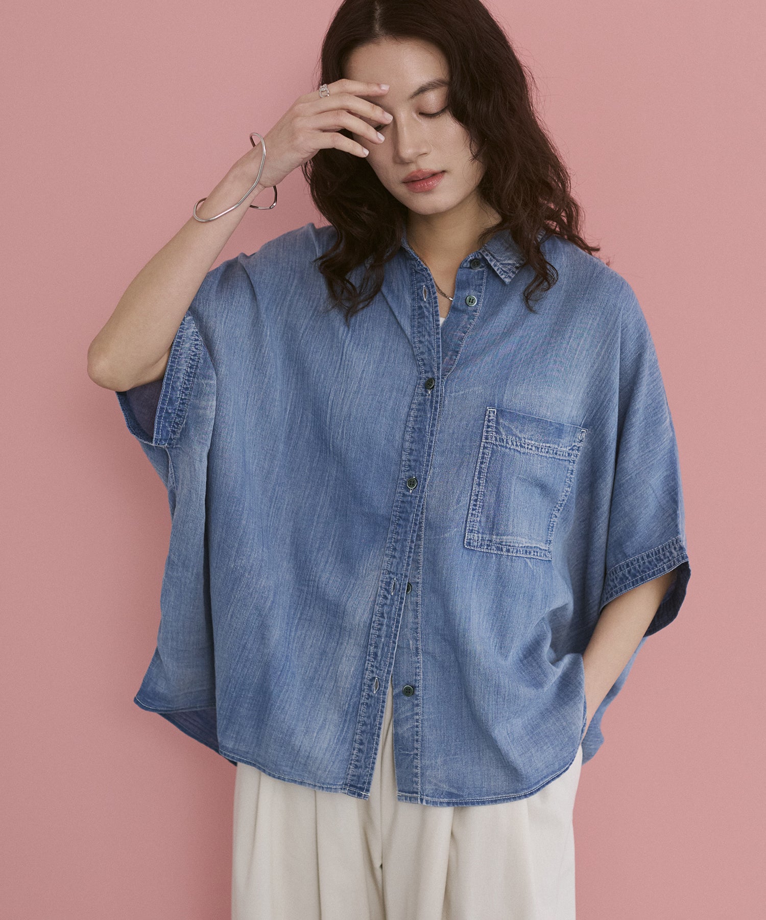 [PRE-ORDER]SHEER DENIM SHORT-SLEEVE SHIRT
