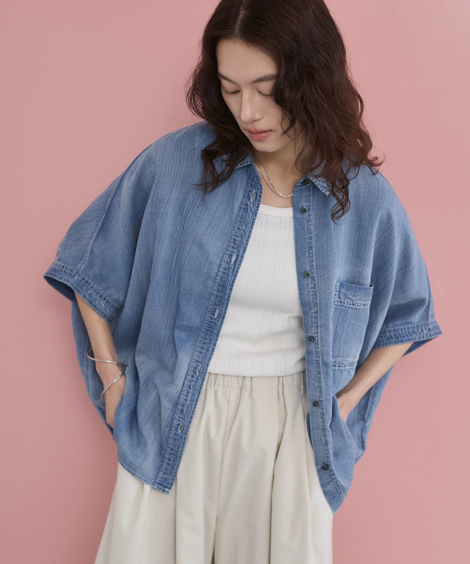 [PRE-ORDER]SHEER DENIM SHORT-SLEEVE SHIRT