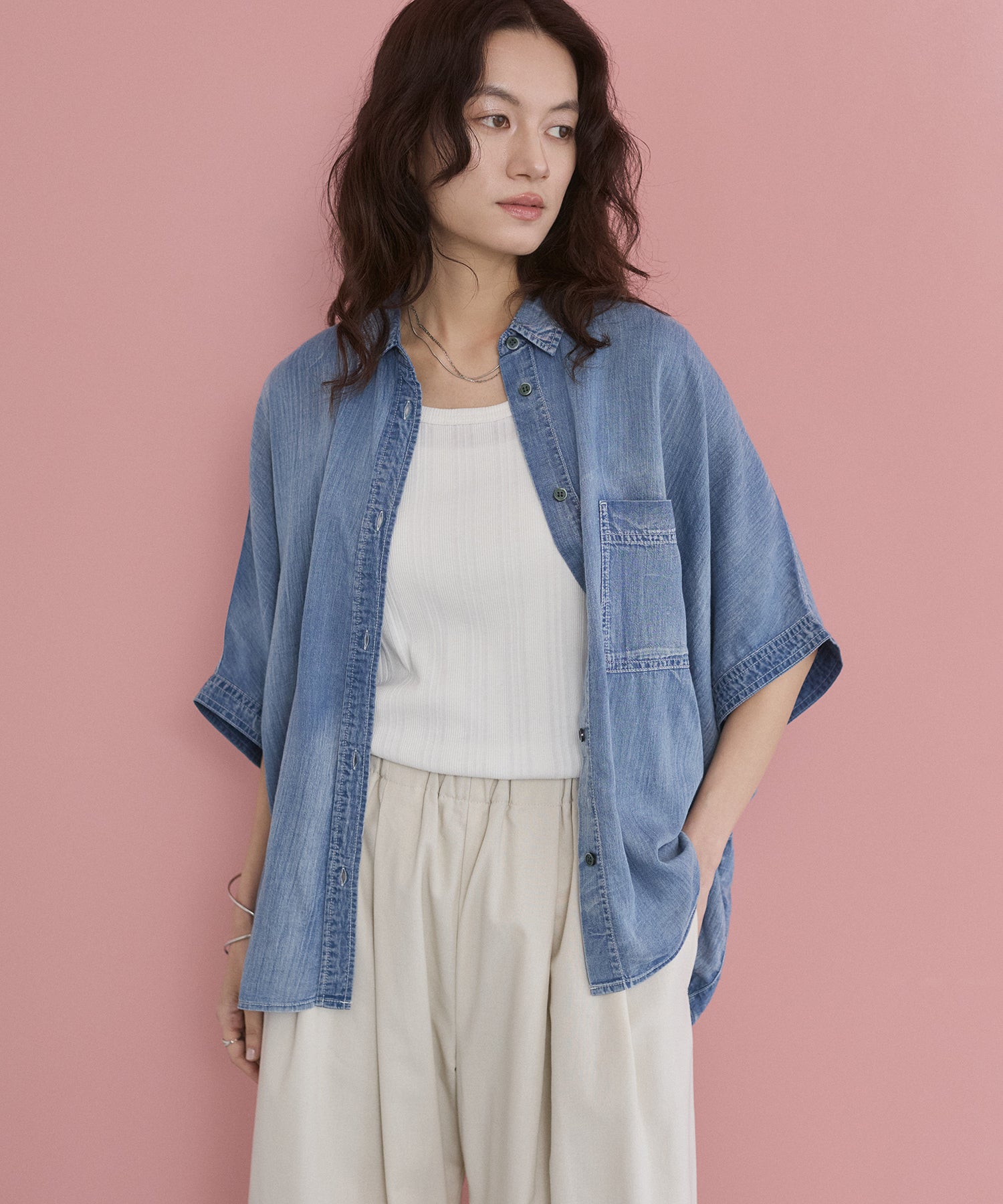 [PRE-ORDER]SHEER DENIM SHORT-SLEEVE SHIRT