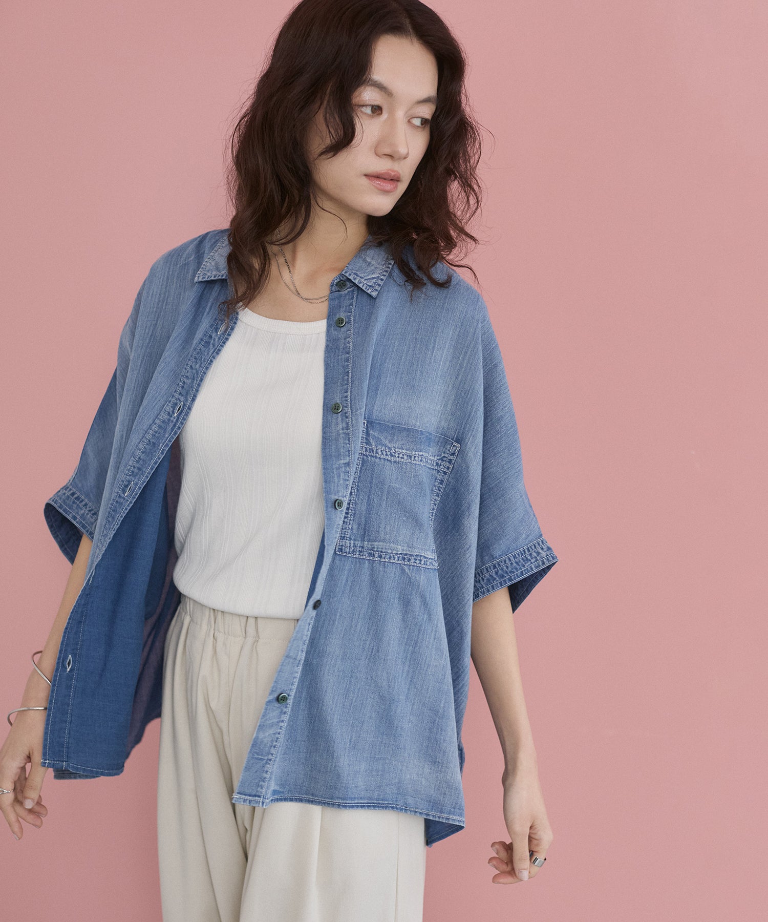 [PRE-ORDER]SHEER DENIM SHORT-SLEEVE SHIRT