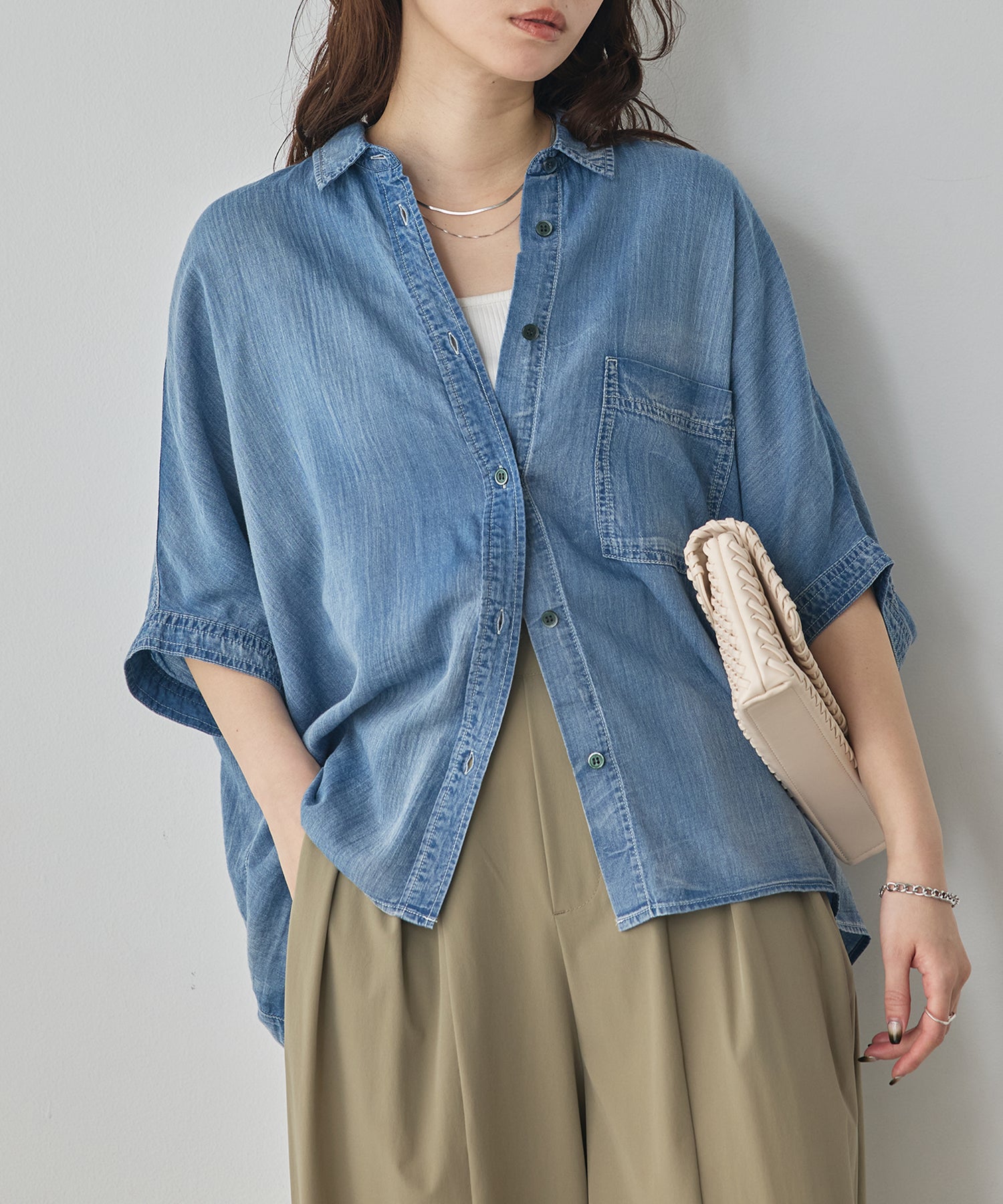 [PRE-ORDER]SHEER DENIM SHORT-SLEEVE SHIRT