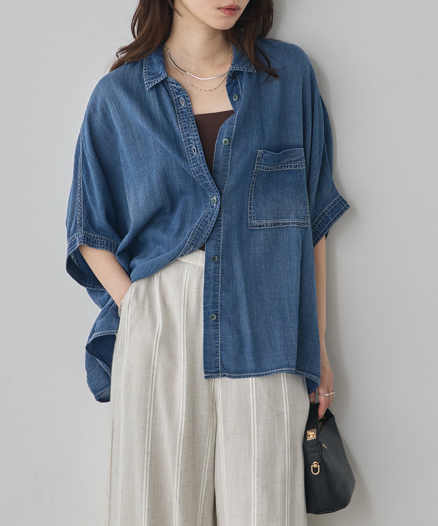 [PRE-ORDER]SHEER DENIM SHORT-SLEEVE SHIRT