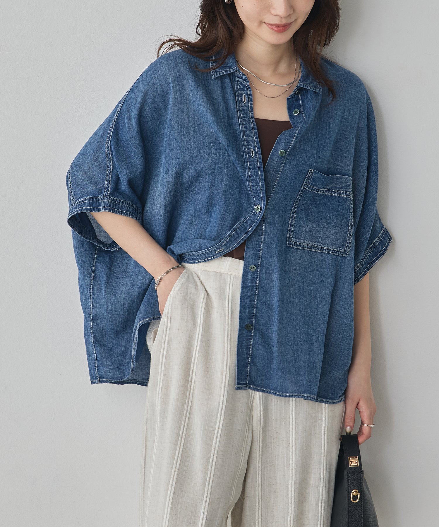 [PRE-ORDER]SHEER DENIM SHORT-SLEEVE SHIRT