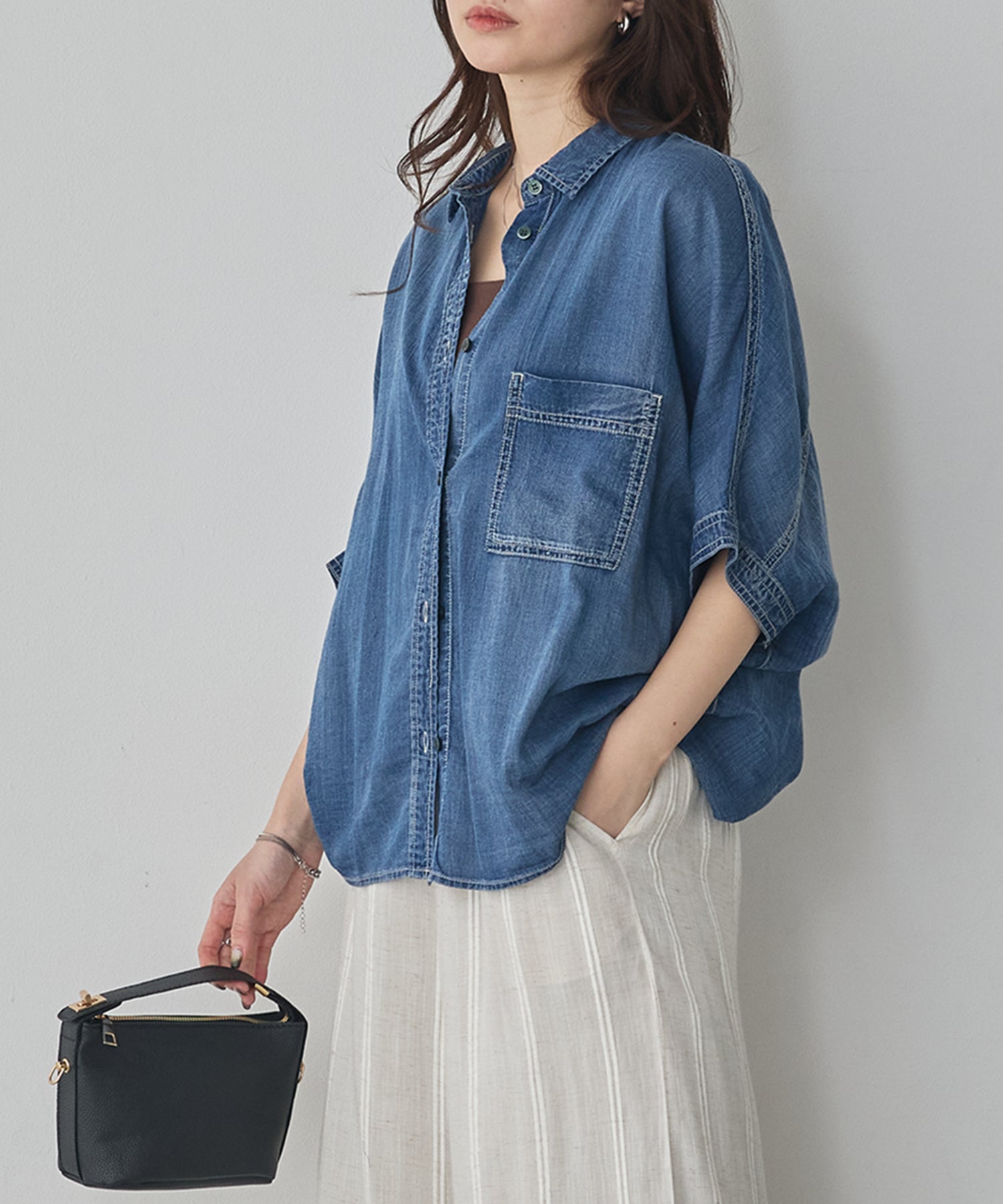 [PRE-ORDER]SHEER DENIM SHORT-SLEEVE SHIRT