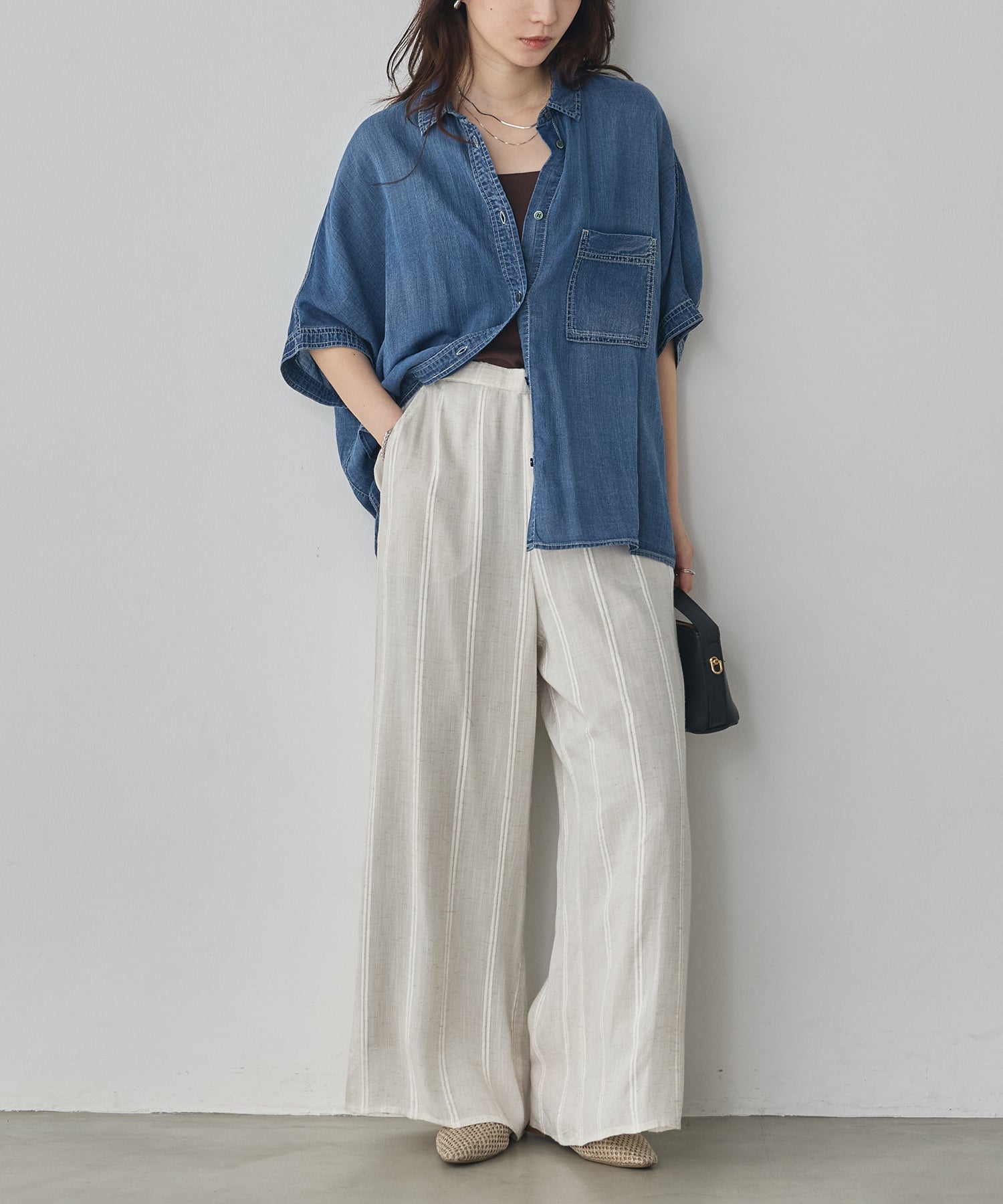 [PRE-ORDER]SHEER DENIM SHORT-SLEEVE SHIRT