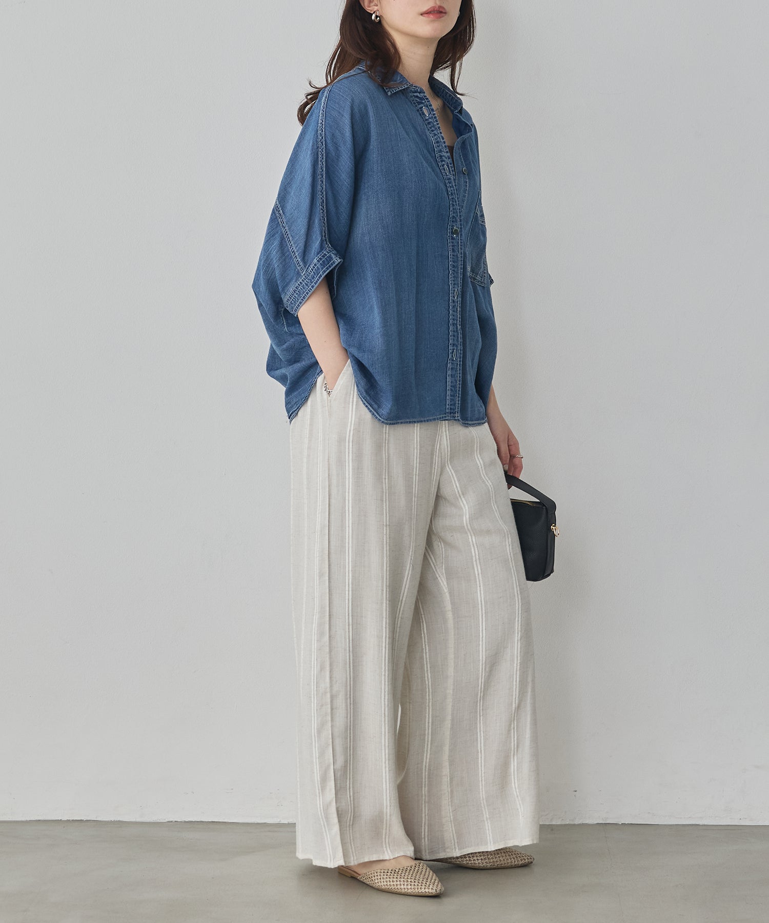 [PRE-ORDER]SHEER DENIM SHORT-SLEEVE SHIRT