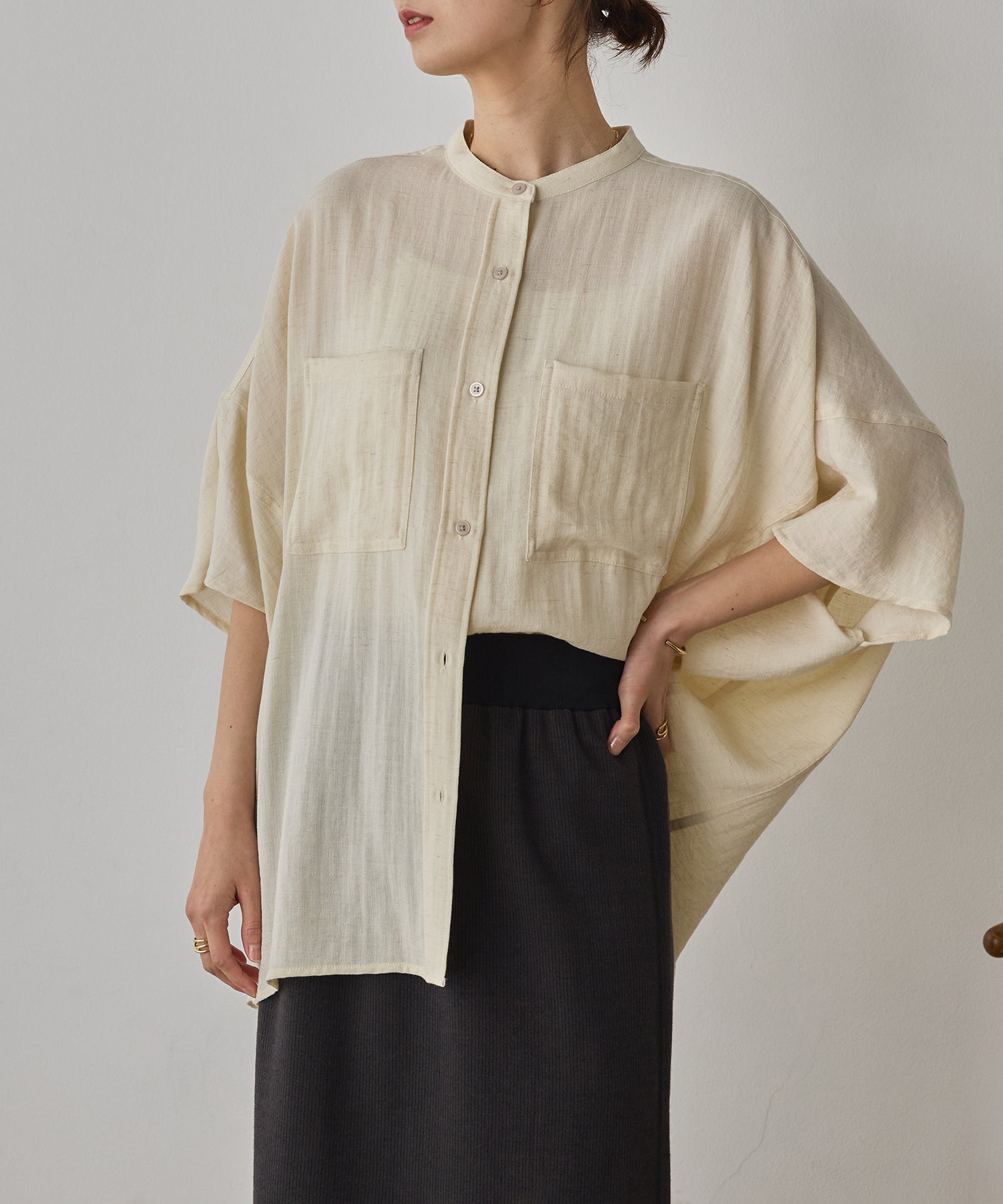 LINEN-RAYON DOLMAN OVERSHIRT
