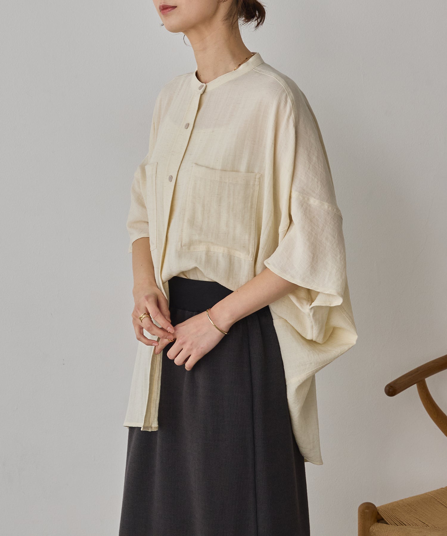 LINEN-RAYON DOLMAN OVERSHIRT