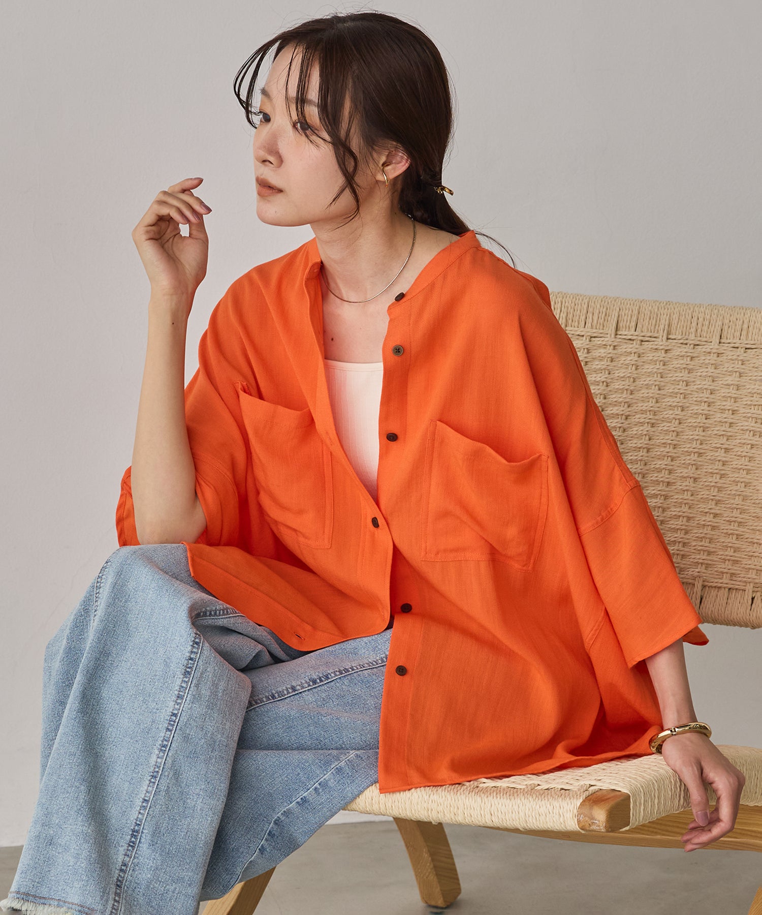 LINEN-RAYON DOLMAN OVERSHIRT