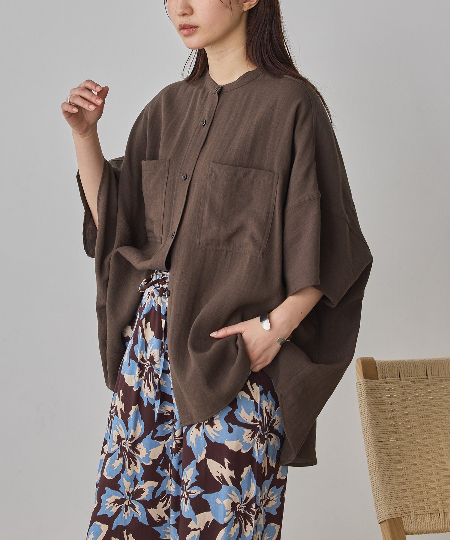 LINEN-RAYON DOLMAN OVERSHIRT