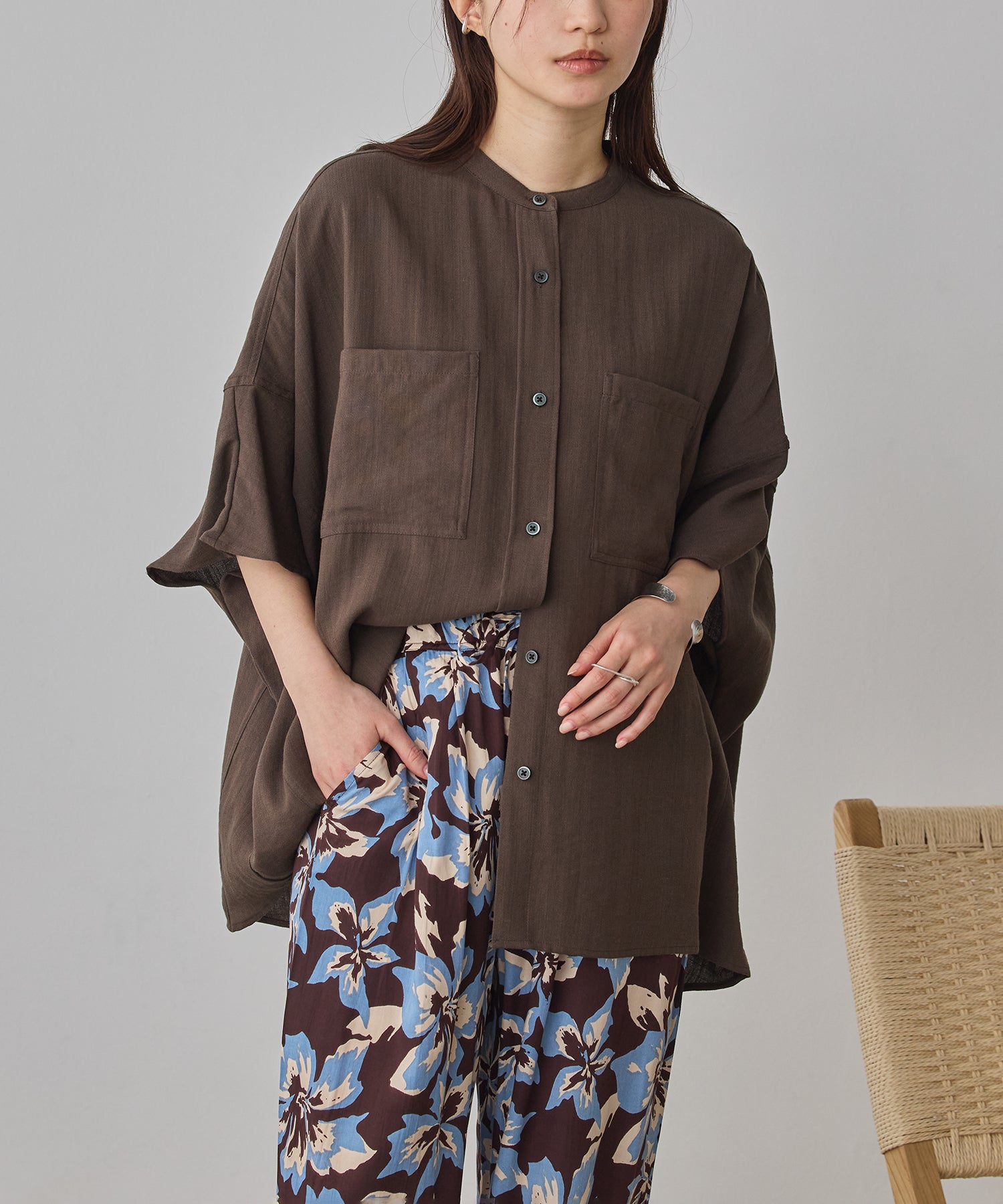 LINEN-RAYON DOLMAN OVERSHIRT