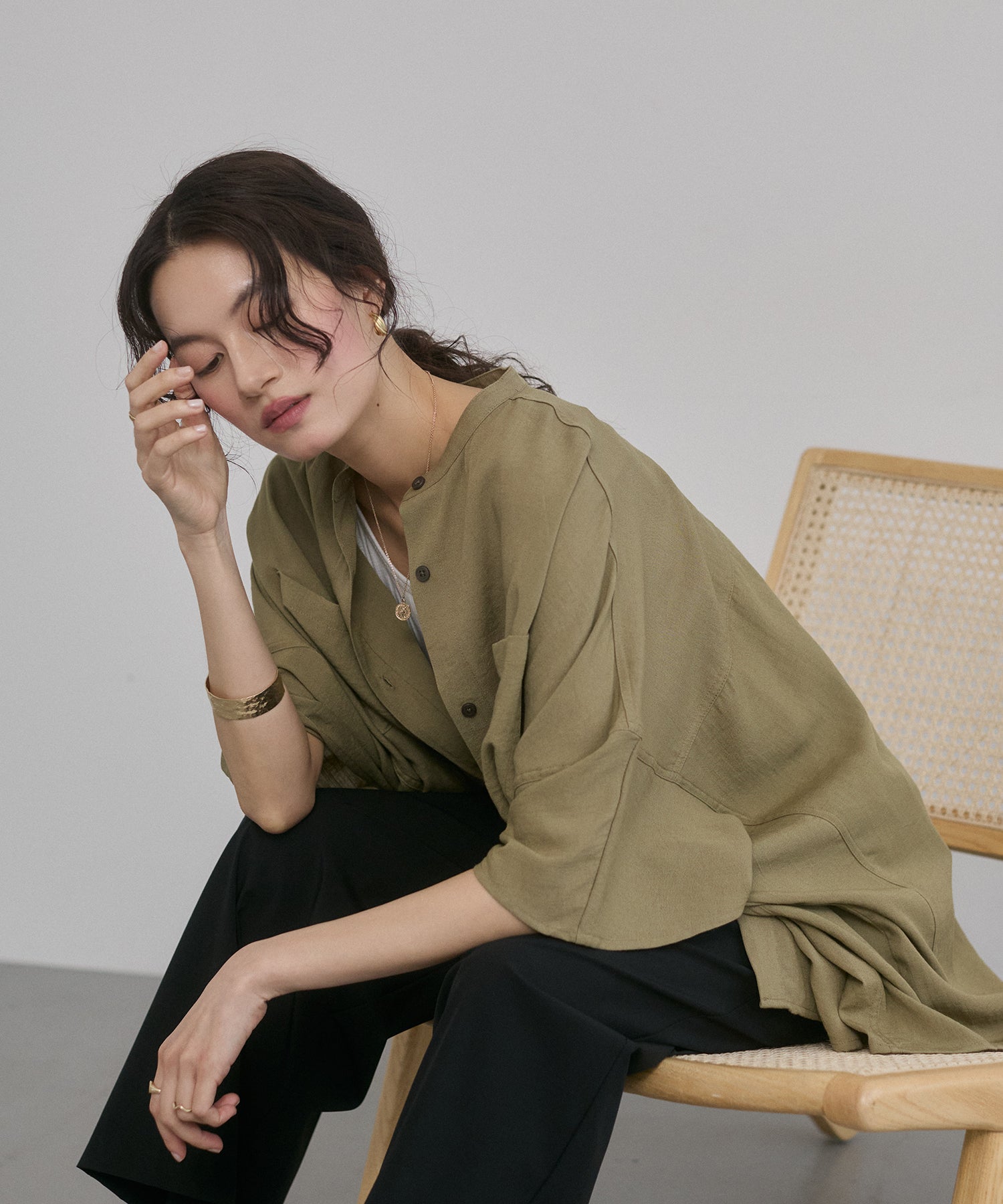 LINEN-RAYON DOLMAN OVERSHIRT
