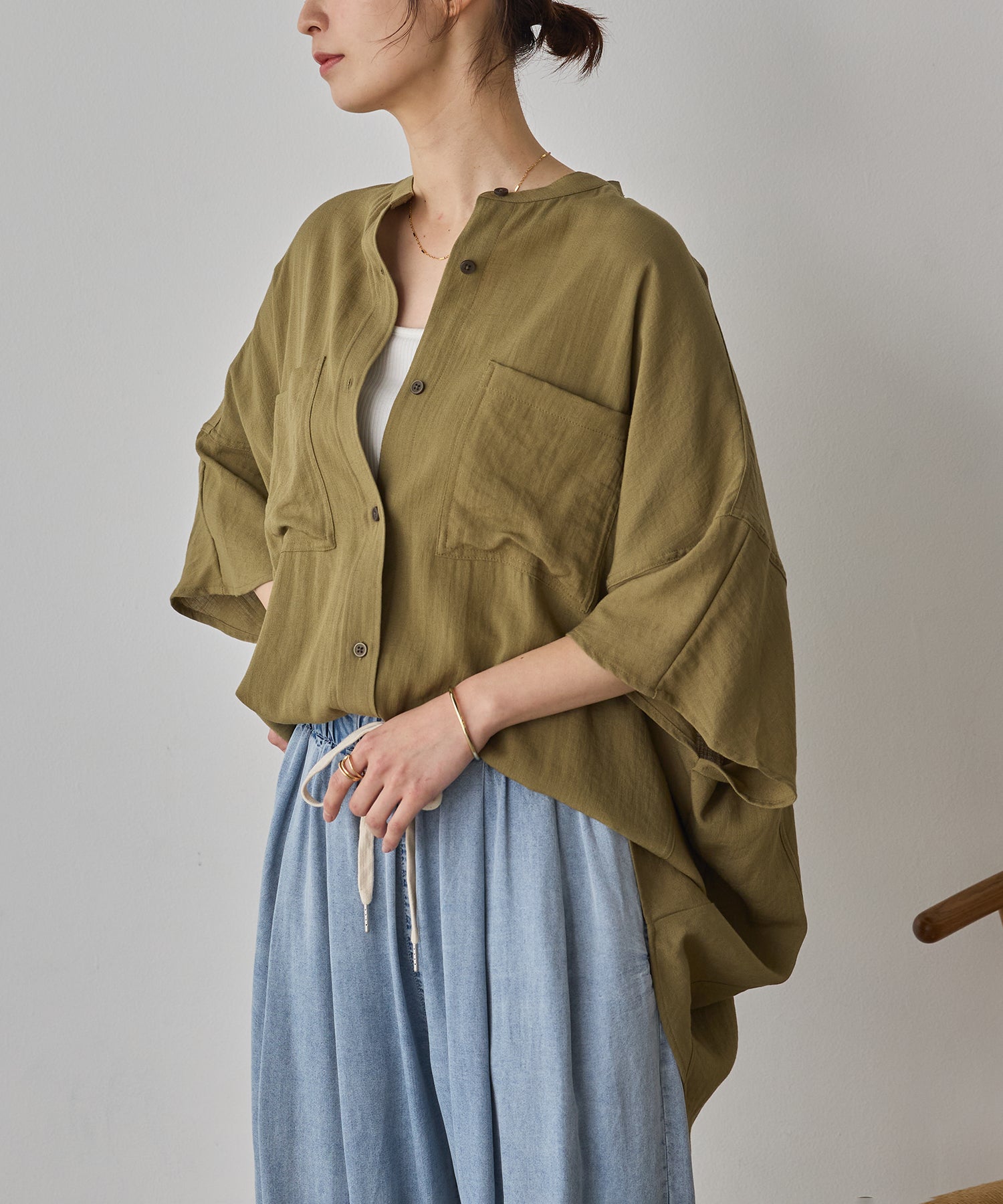 LINEN-RAYON DOLMAN OVERSHIRT