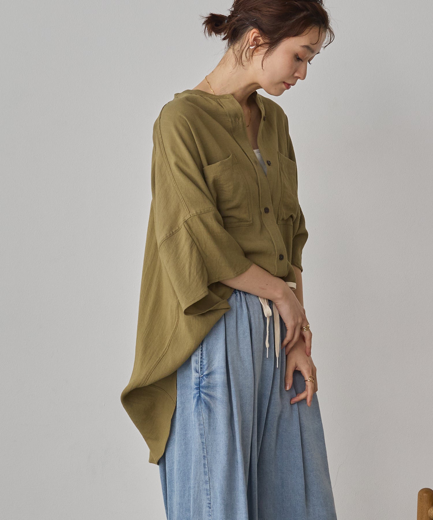 LINEN-RAYON DOLMAN OVERSHIRT
