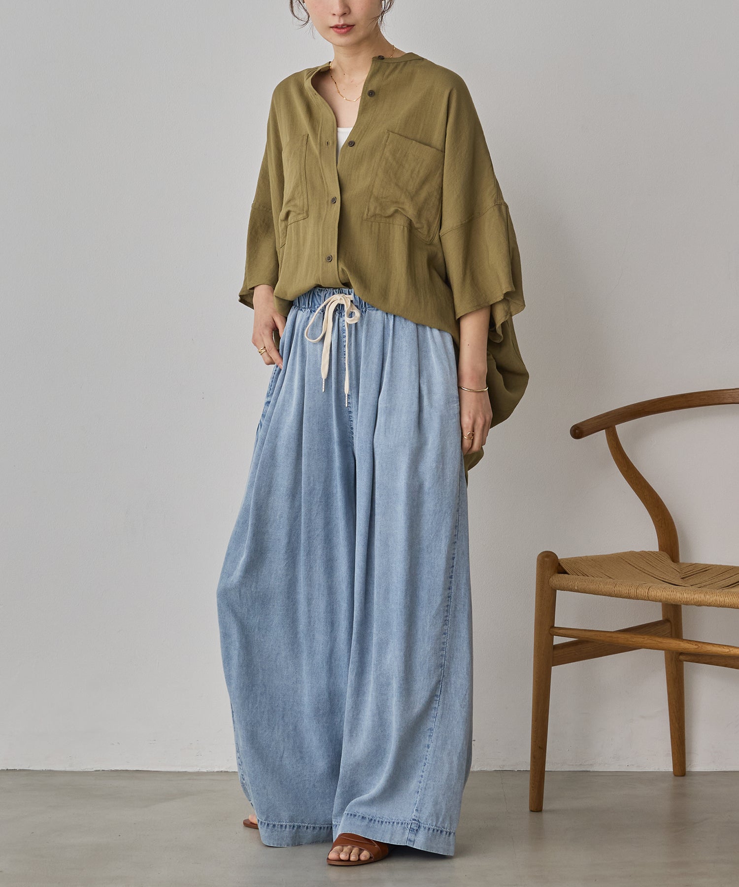 LINEN-RAYON DOLMAN OVERSHIRT