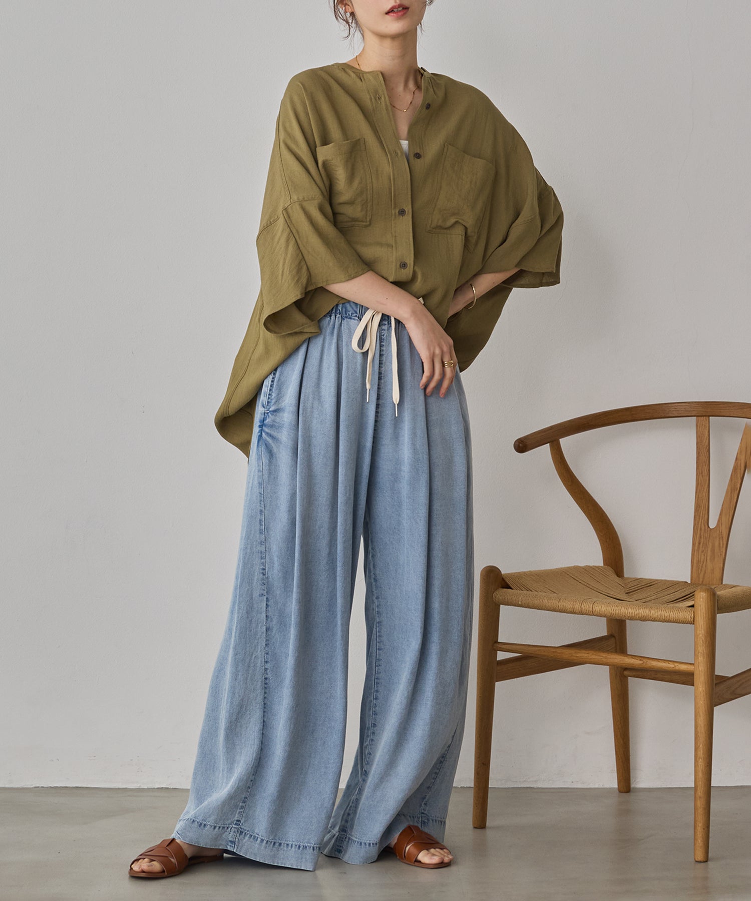 LINEN-RAYON DOLMAN OVERSHIRT