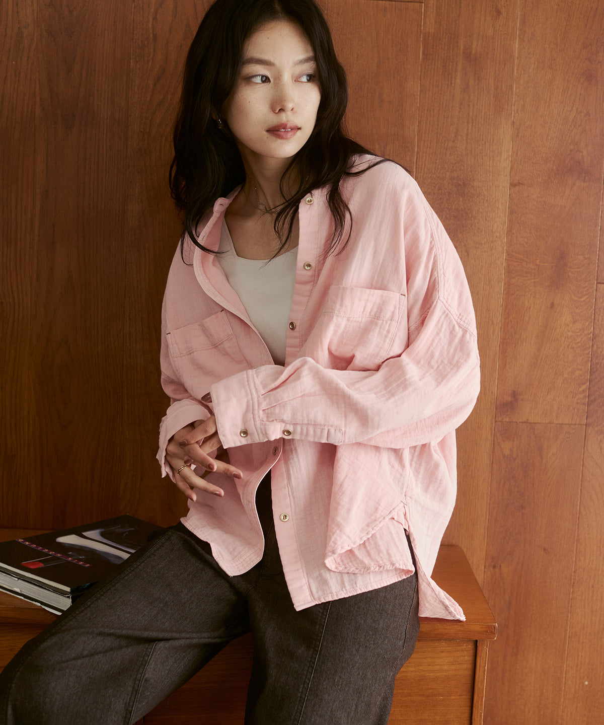BAND-COLLAR DOUBLE-GAUZE SHIRT
