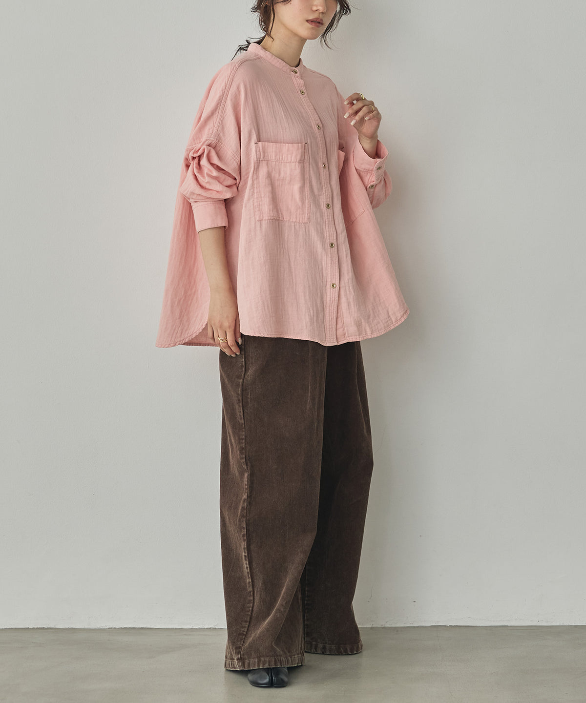 BAND-COLLAR DOUBLE-GAUZE SHIRT