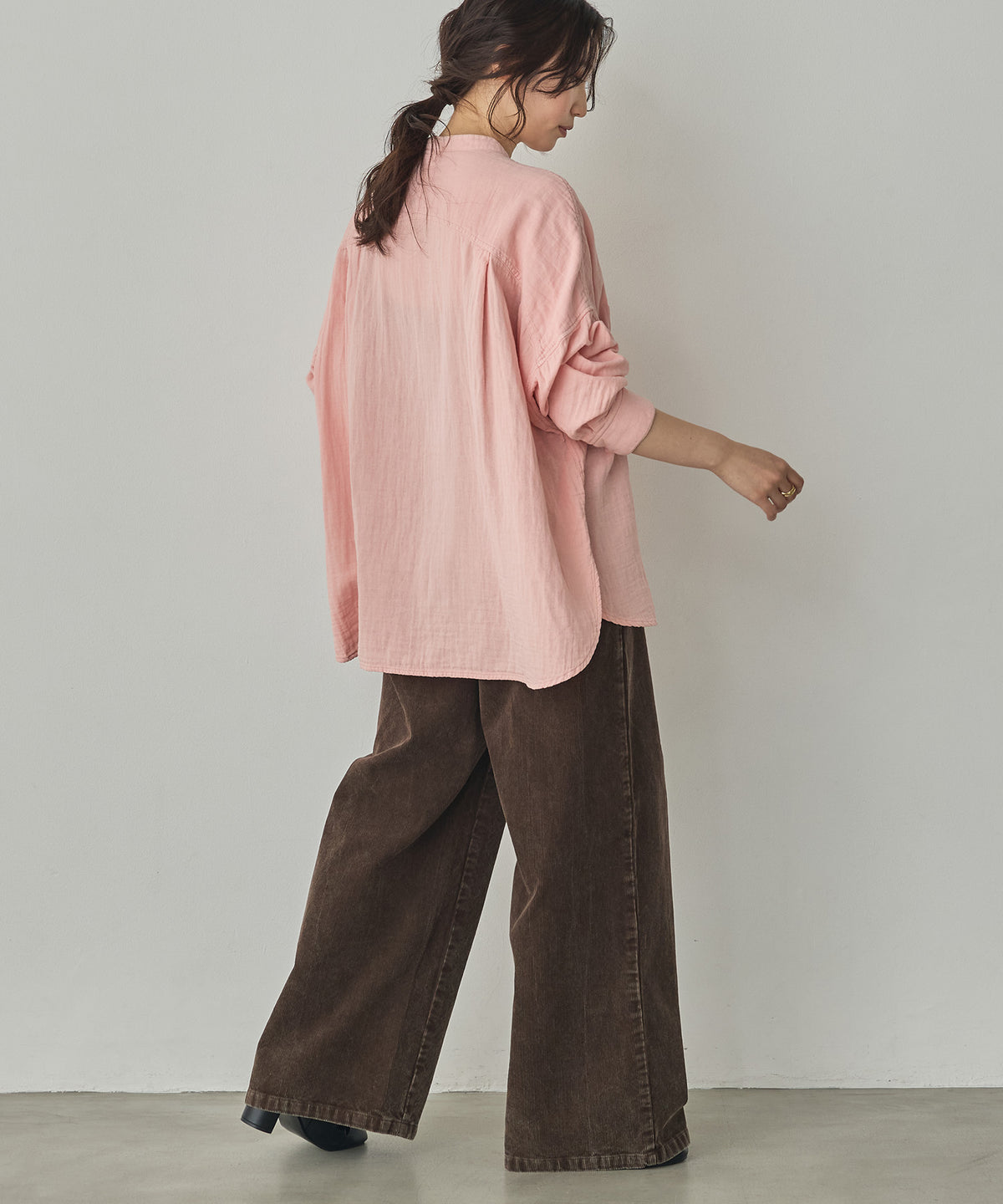 BAND-COLLAR DOUBLE-GAUZE SHIRT