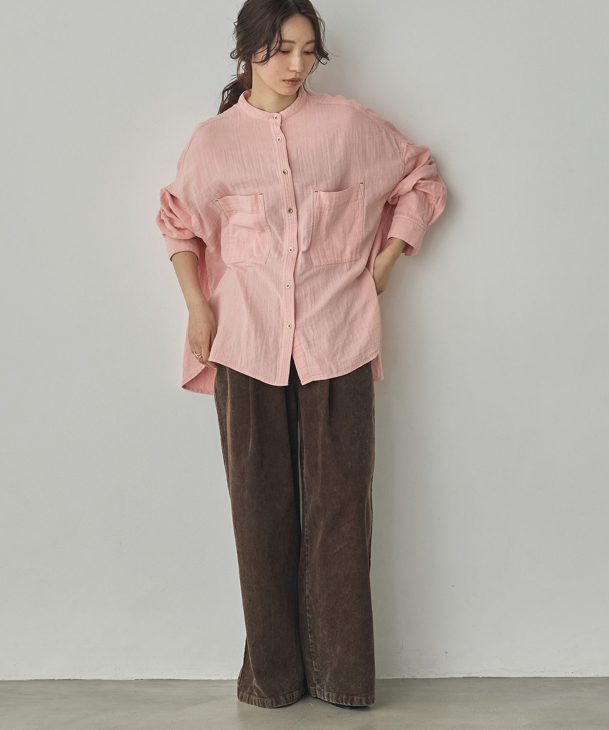 BAND-COLLAR DOUBLE-GAUZE SHIRT