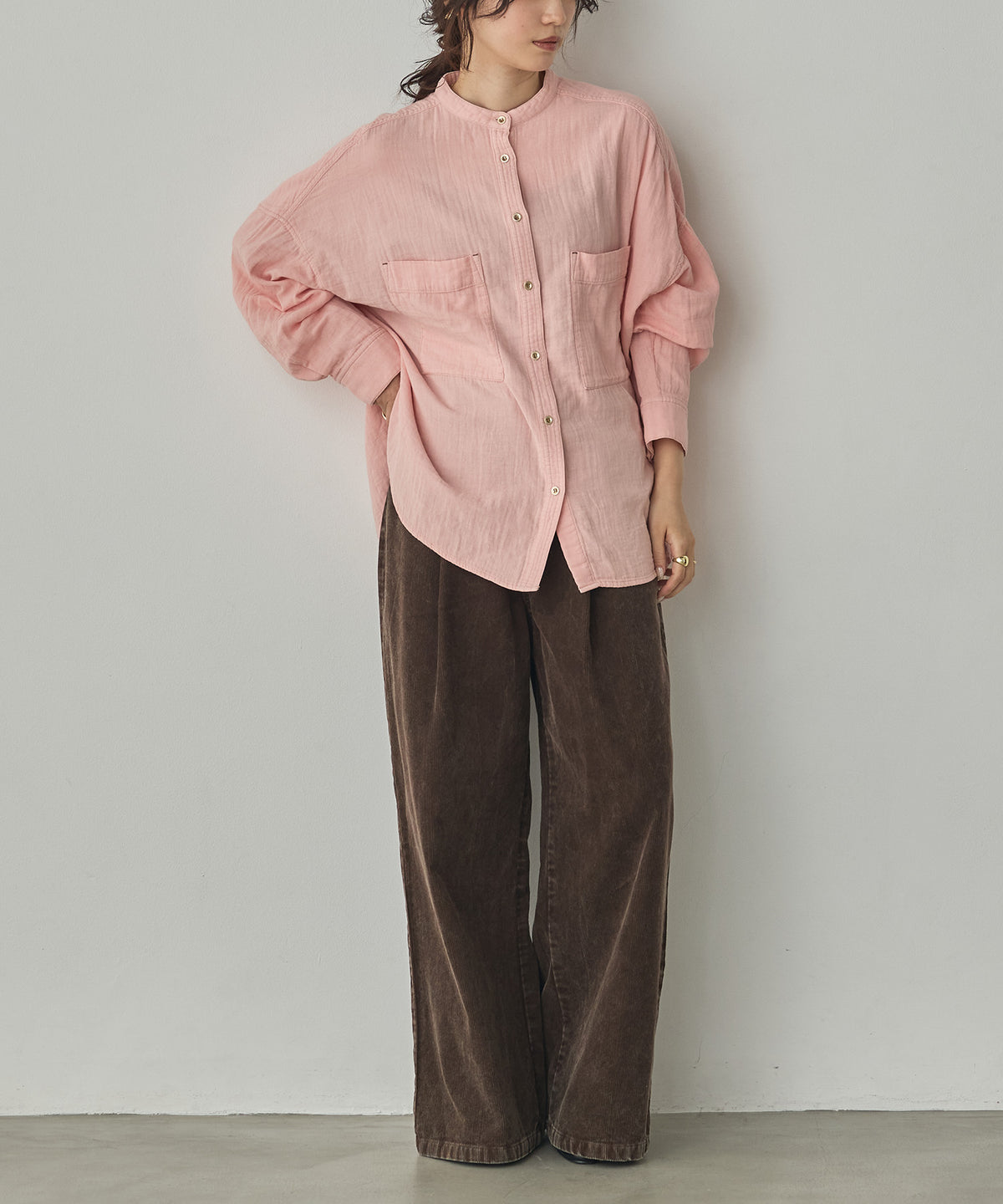 BAND-COLLAR DOUBLE-GAUZE SHIRT