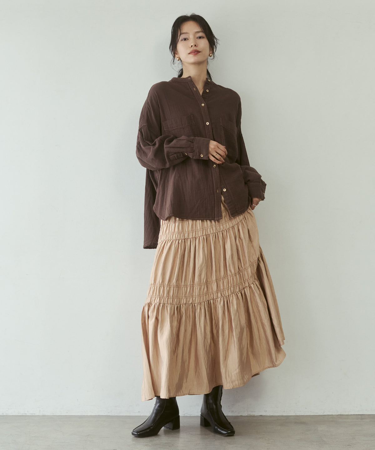 BAND-COLLAR DOUBLE-GAUZE SHIRT