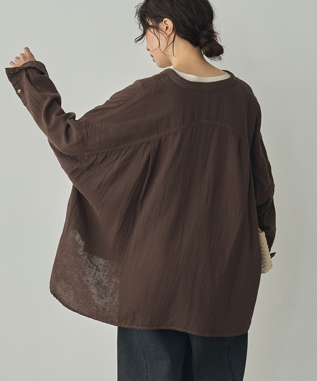 BAND-COLLAR DOUBLE-GAUZE SHIRT